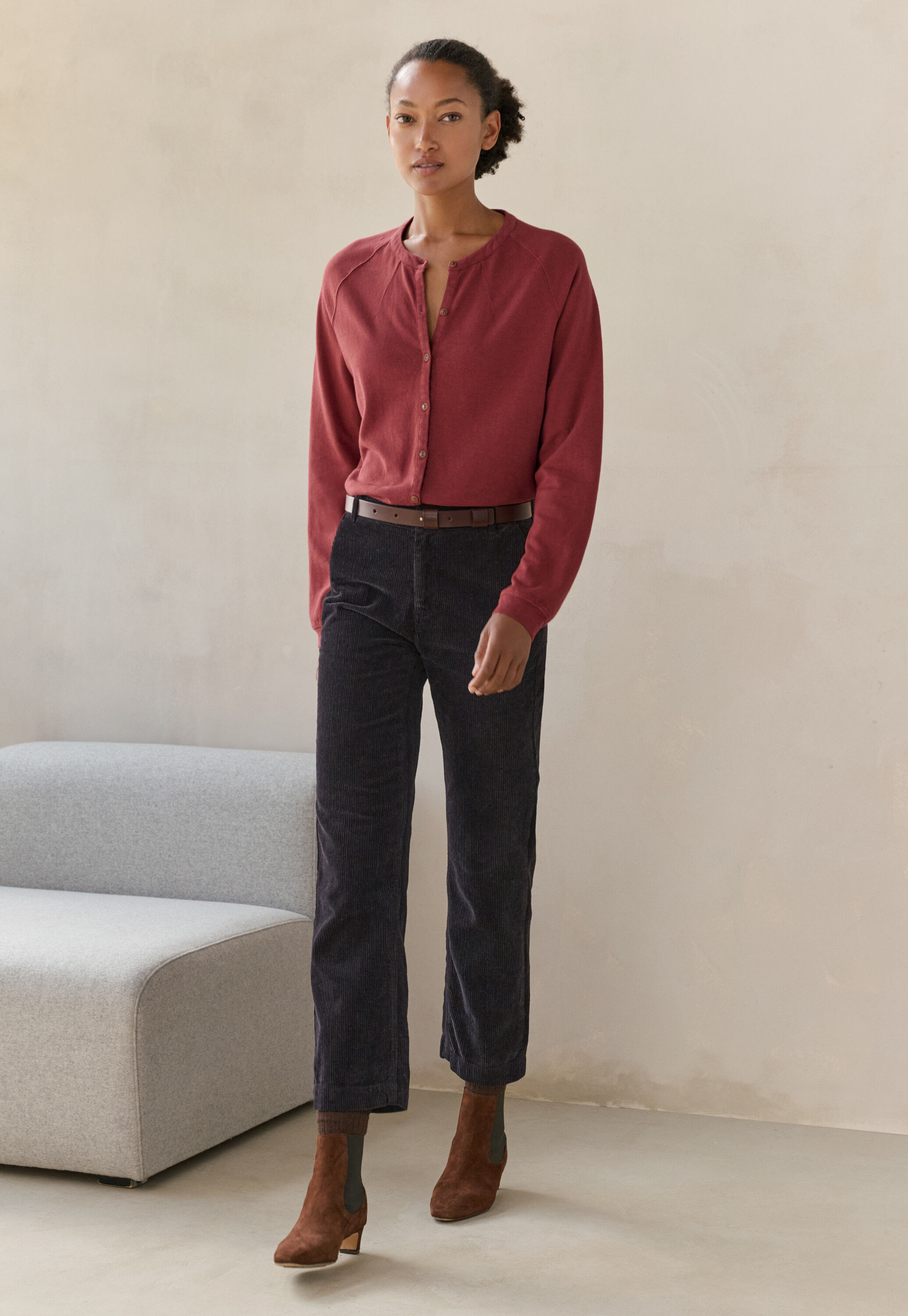 Slim cropped trousers, Brown charcoal, large