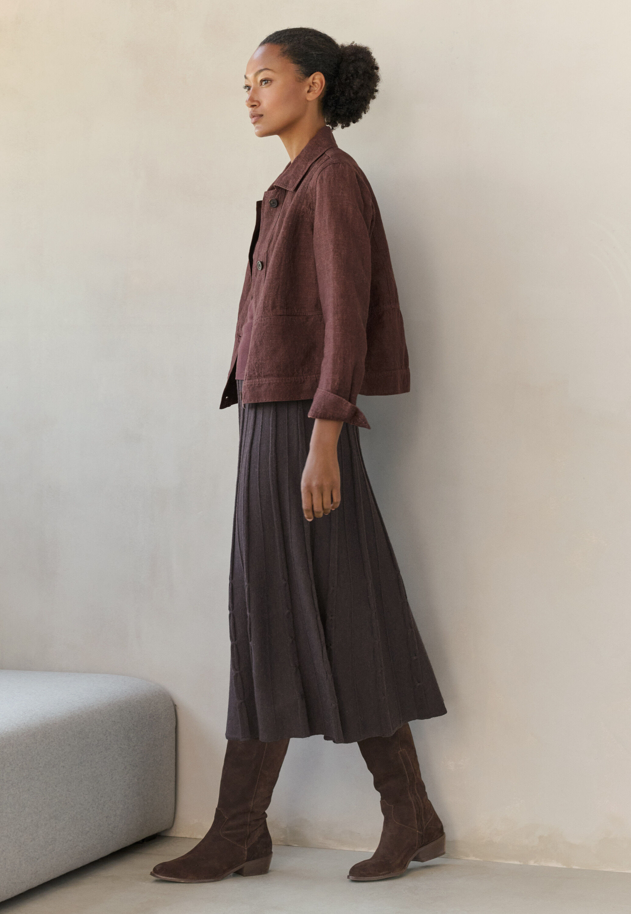 Tuck-stitch merino skirt, Cocoa, large