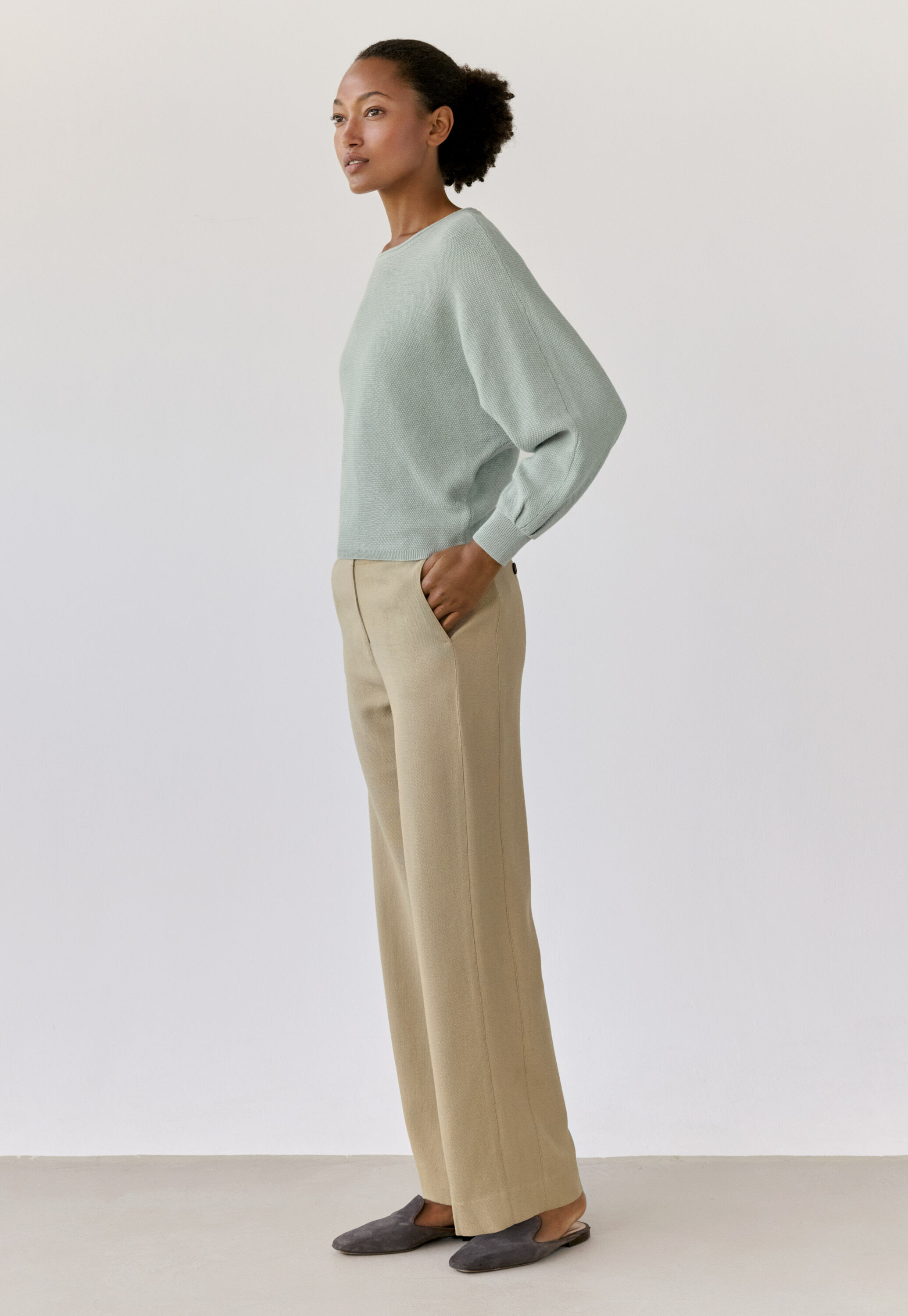 Moss-stitch sweater, Washed aqua, large
