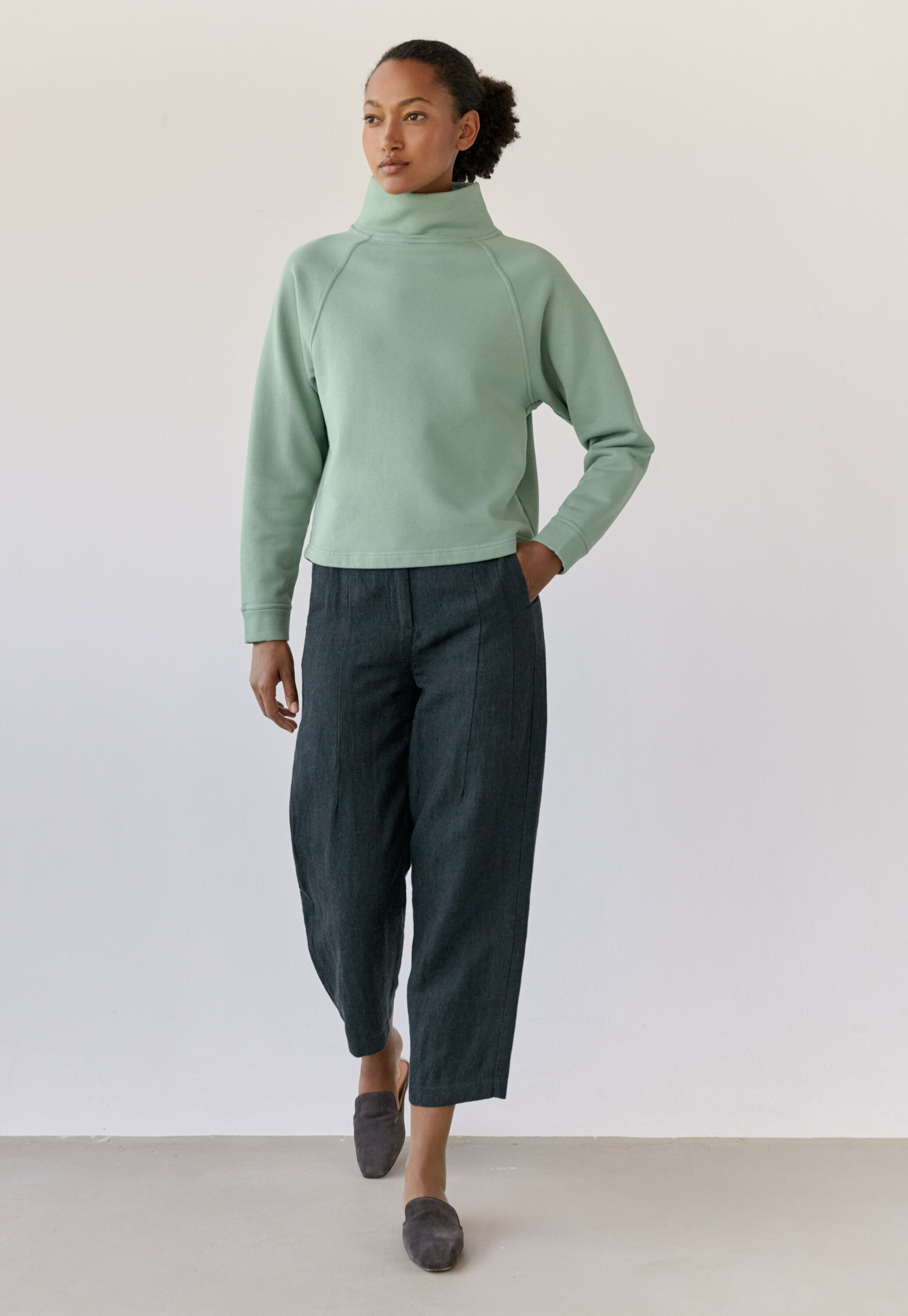 Barrel-leg trousers, Dark petrol, large
