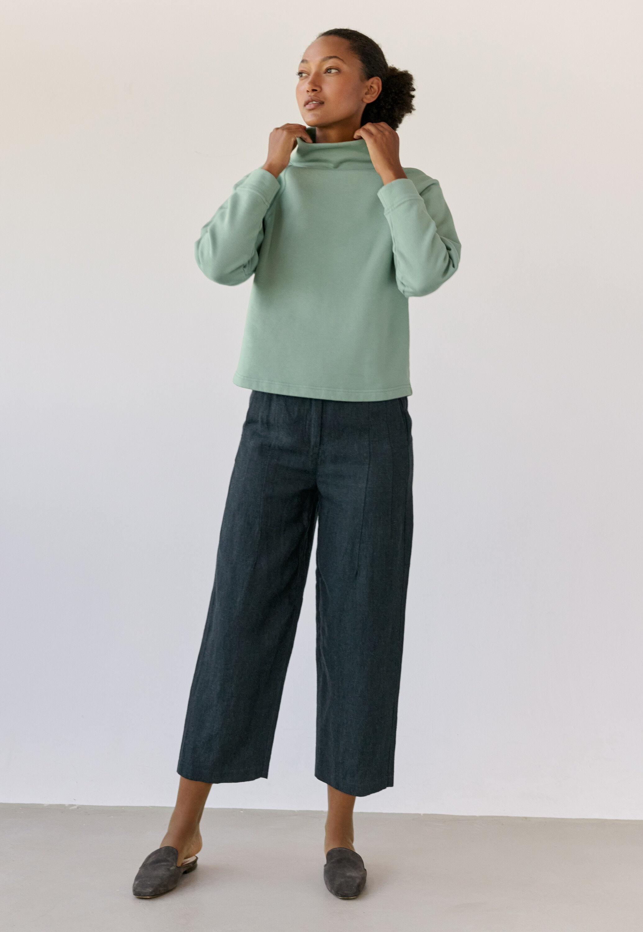 Barrel-leg trousers, Dark petrol, large