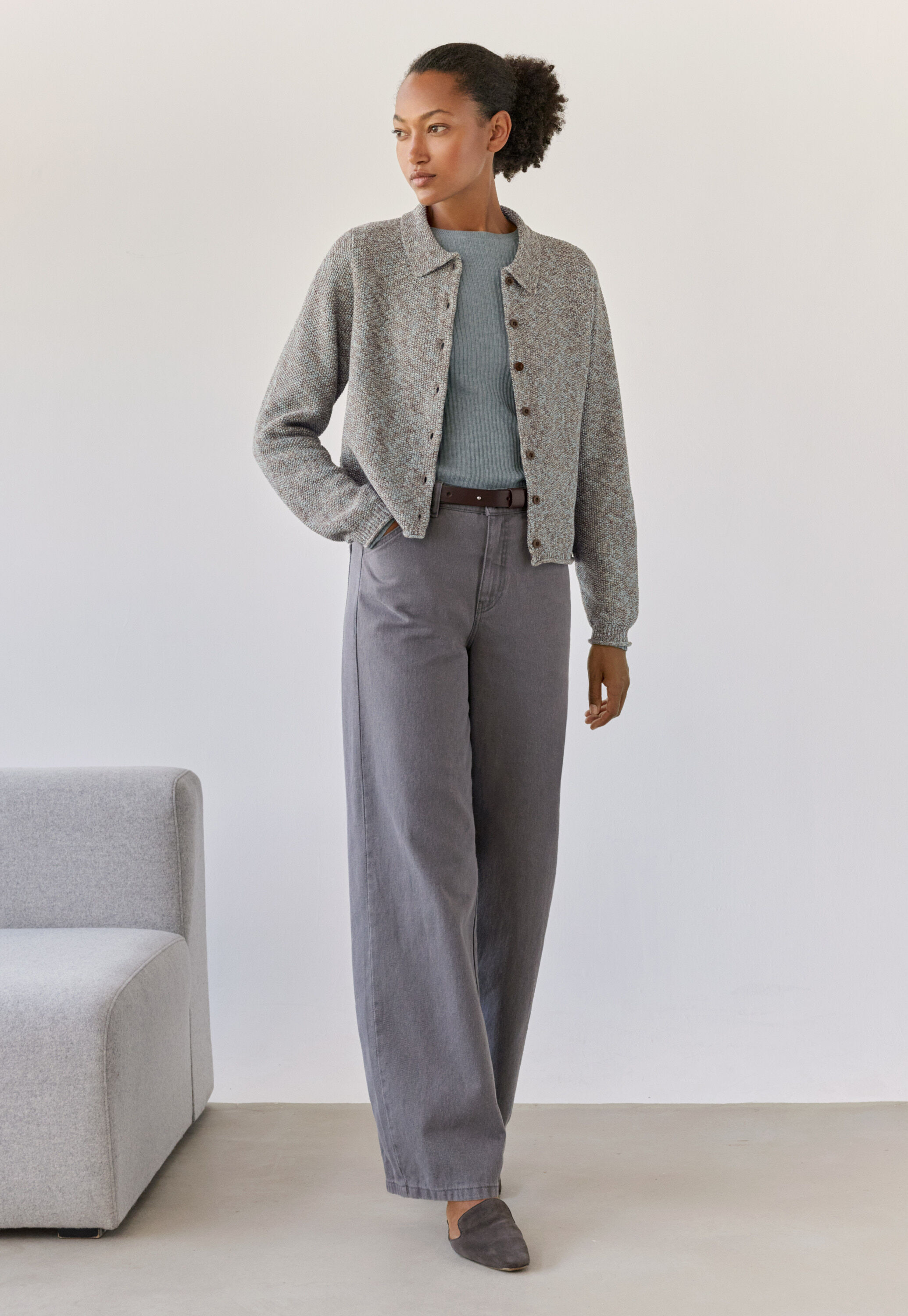 Moss-stitch cardigan, Taupe mint, large