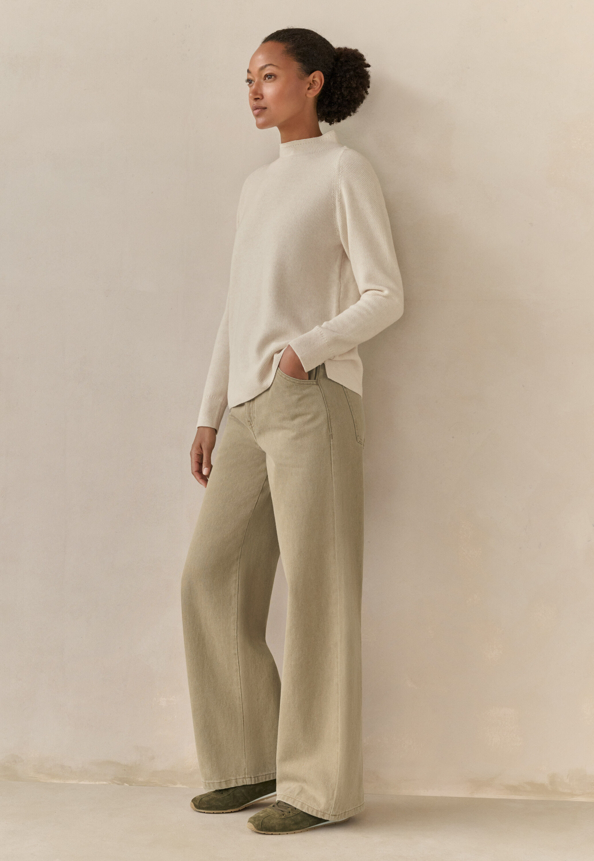 Funnel-neck sweater, Cream, large