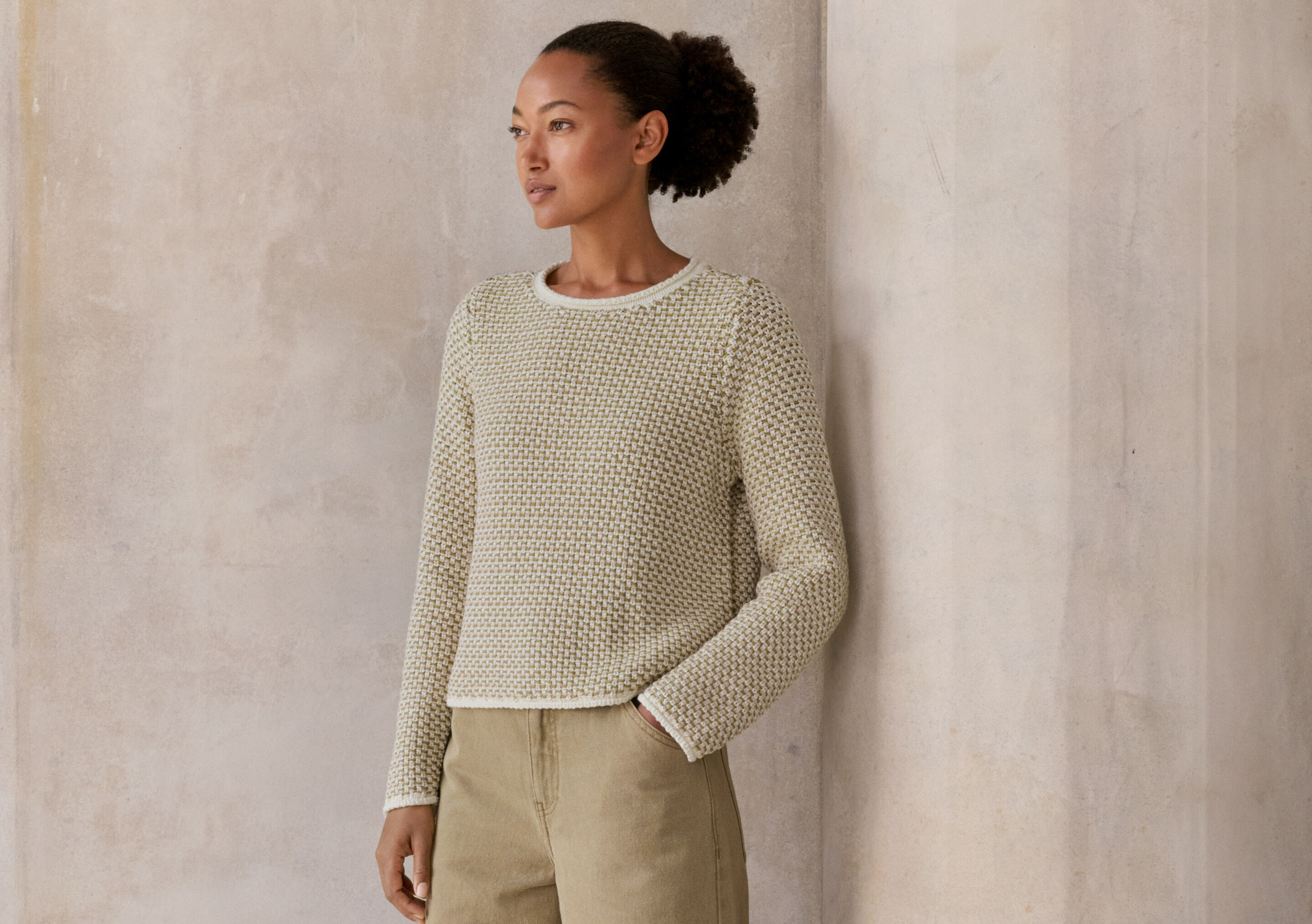 Inlay-stitch boxy sweater