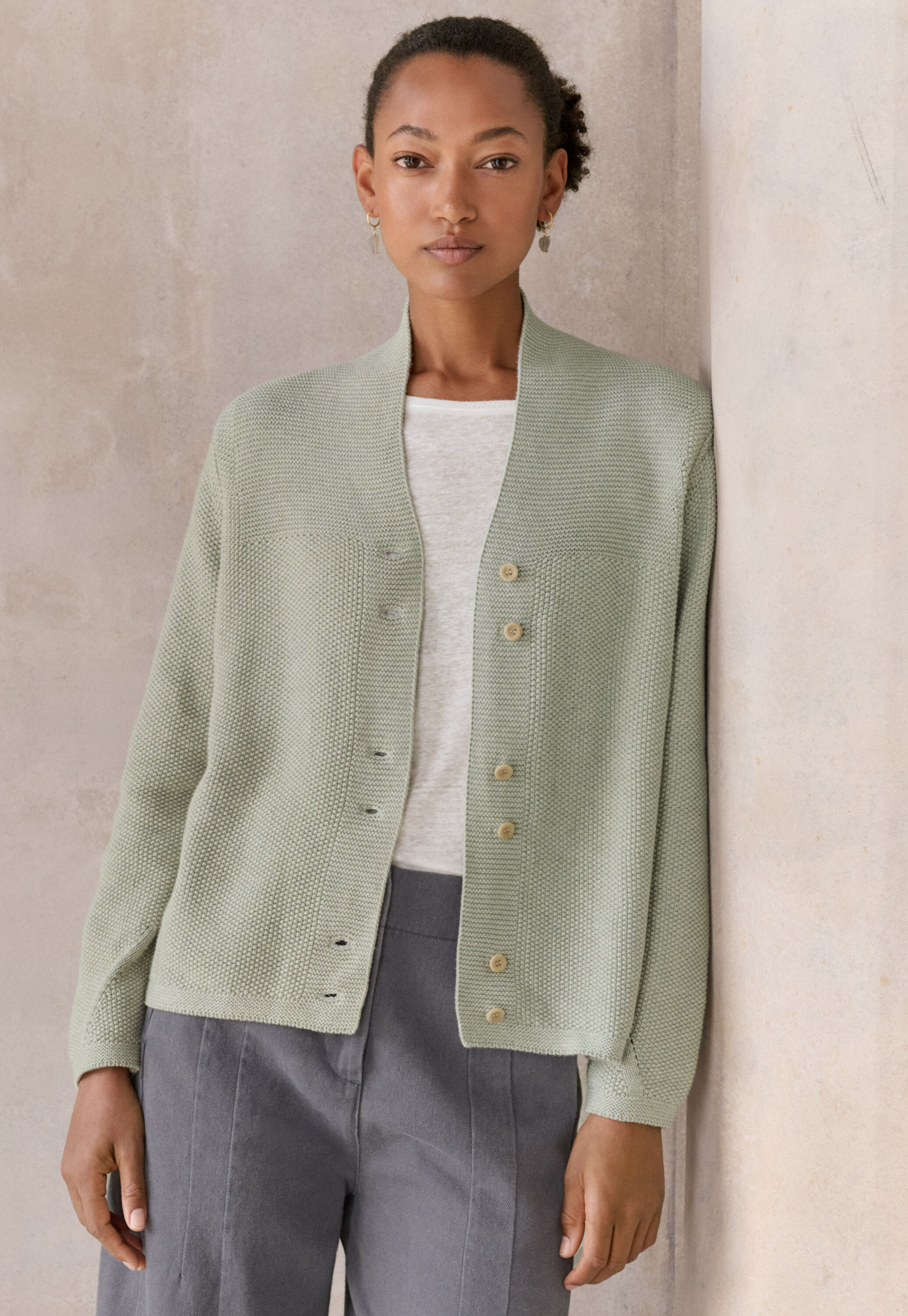 Button-front cardigan, Frosted sage, large
