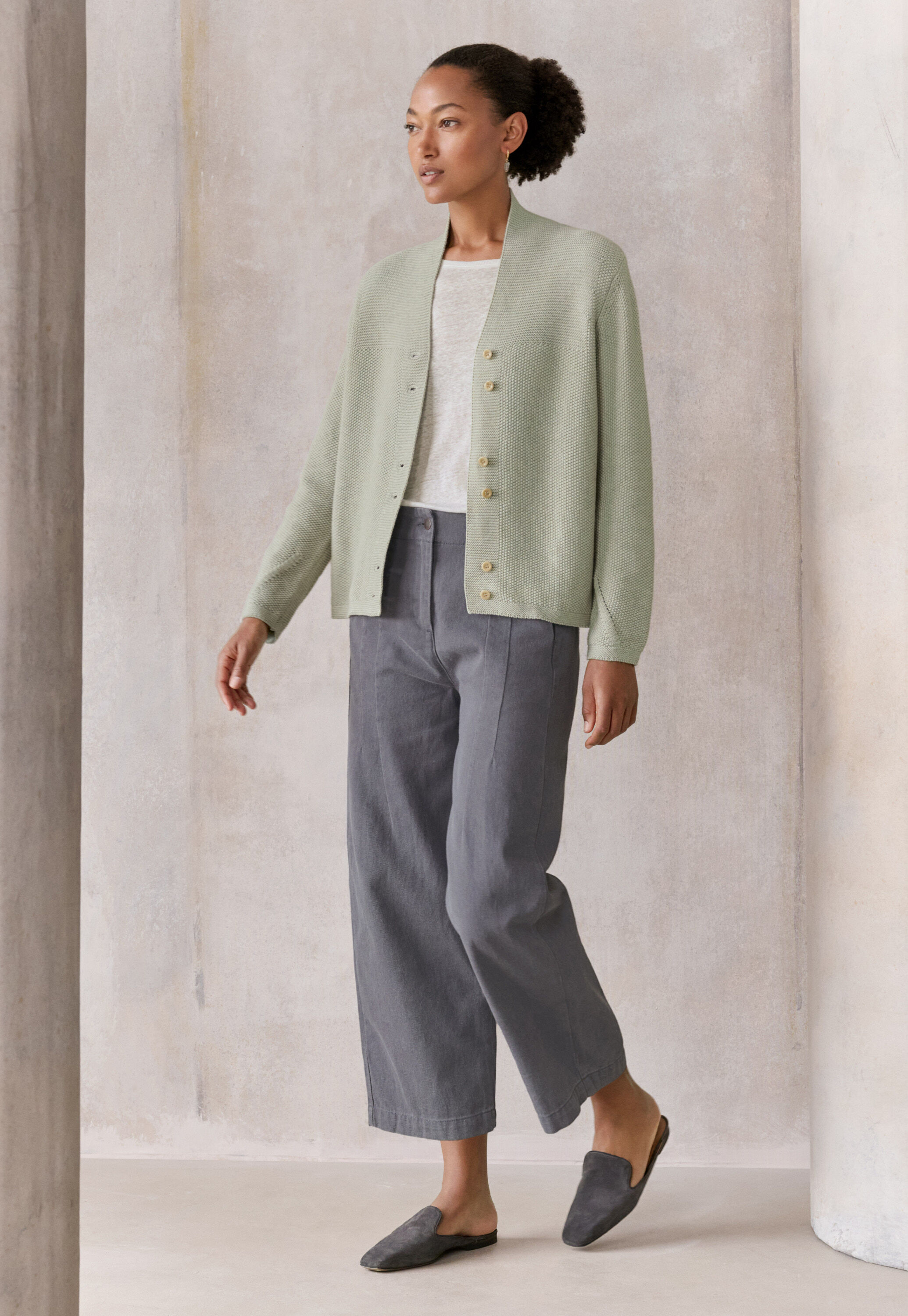 Button-front cardigan, Frosted sage, large