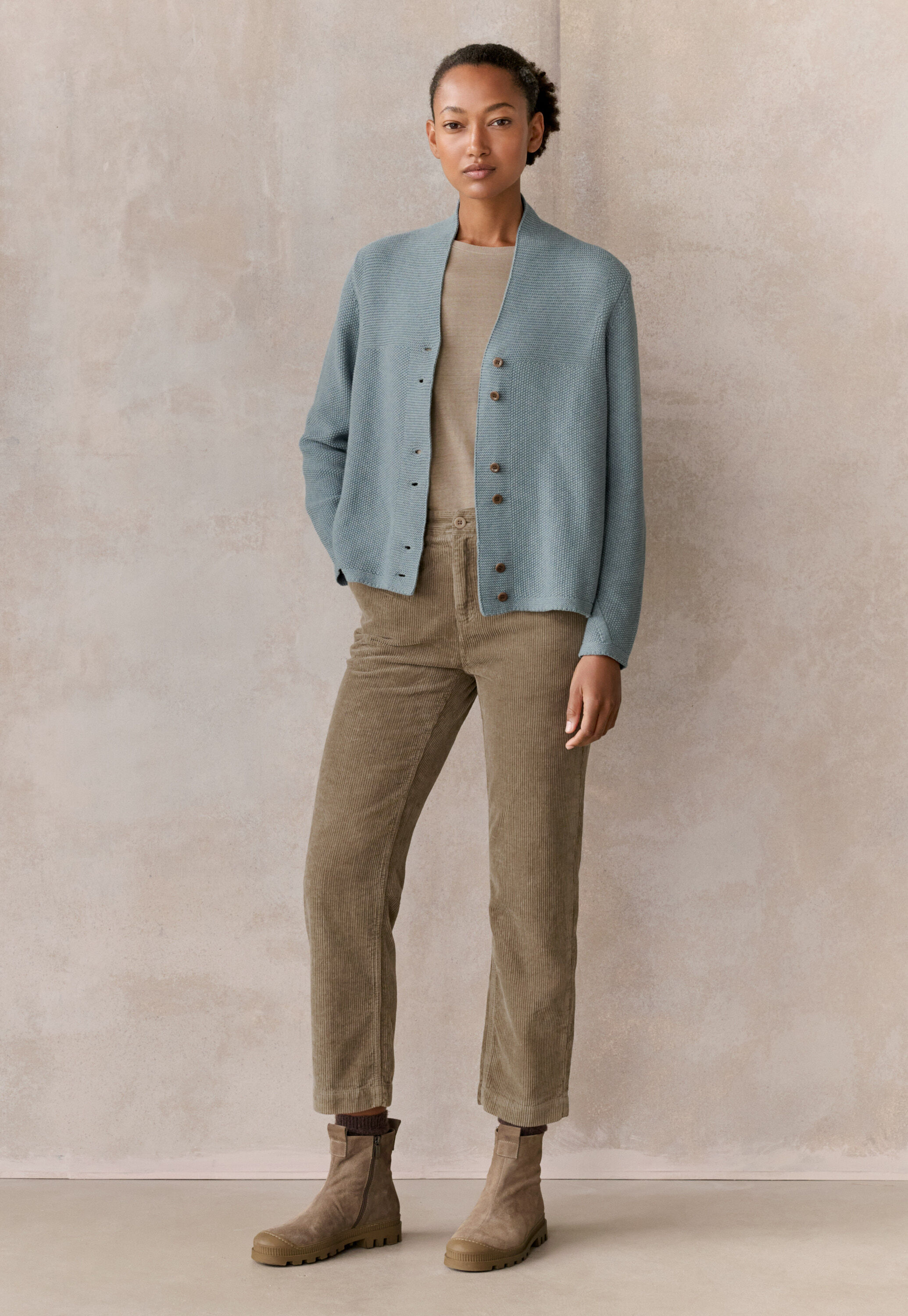 Button-front cardigan, Aqua denim, large