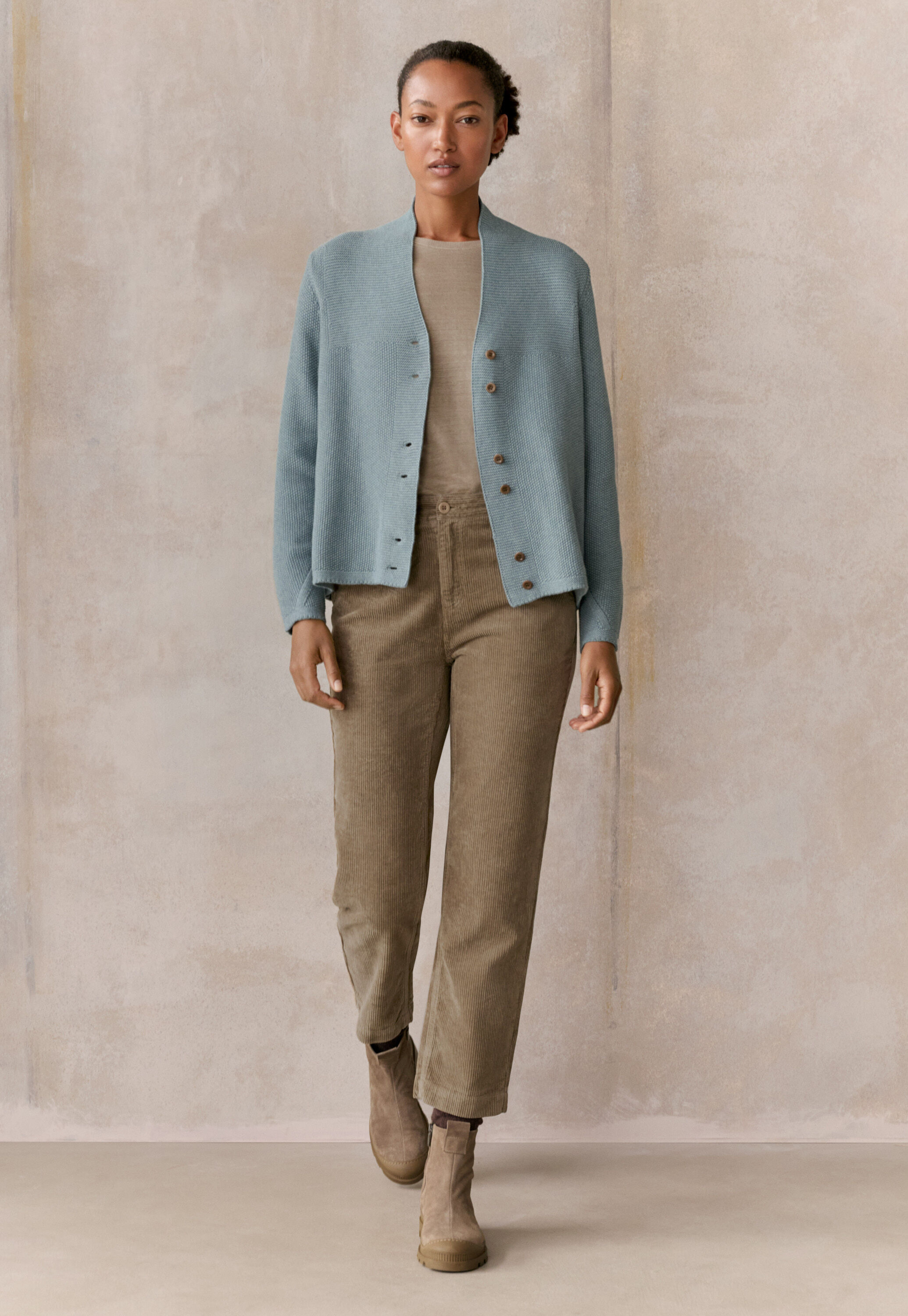 Slim cropped trousers, Taupe brown, large