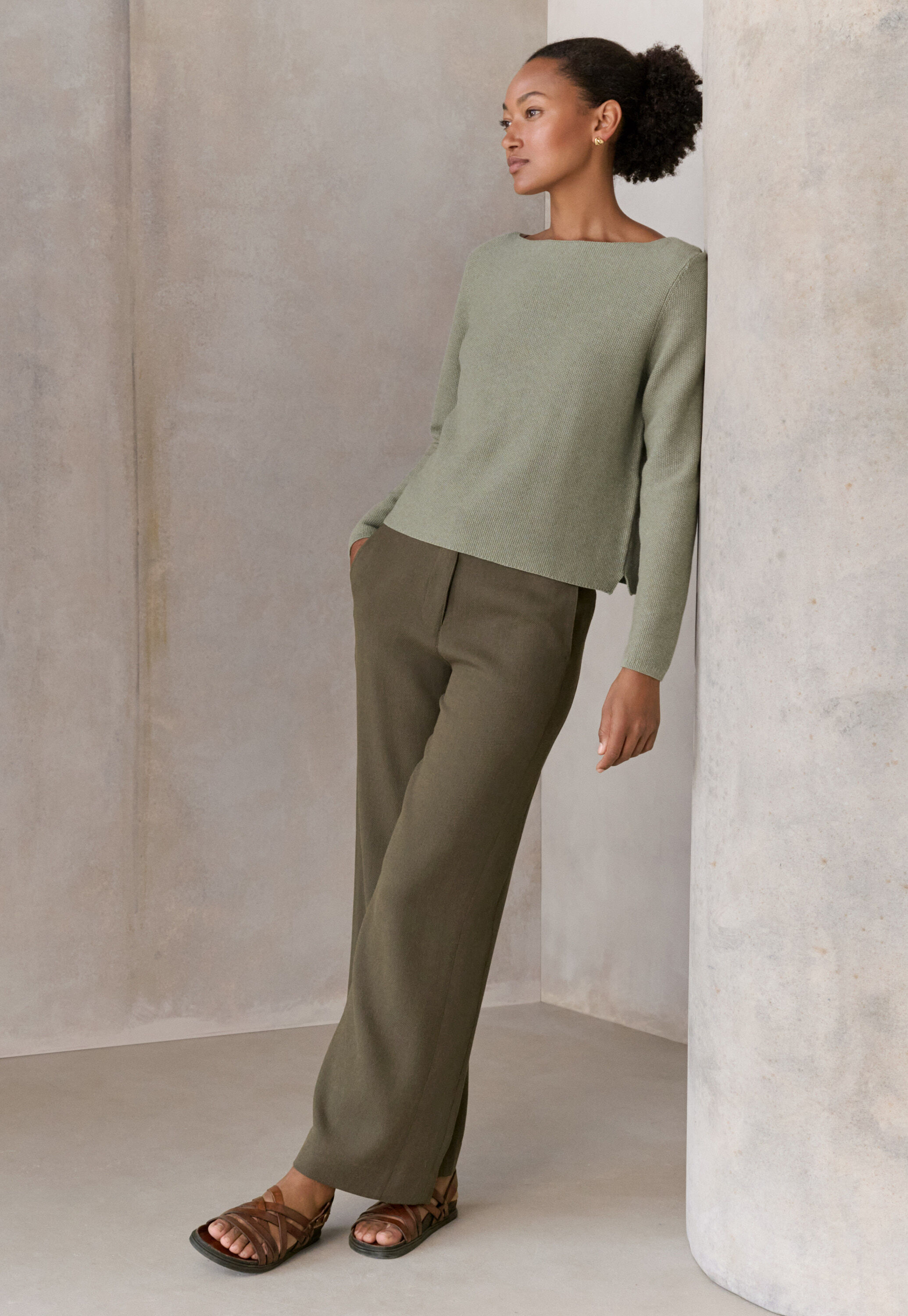 Boat-neck sweater, Sage, large