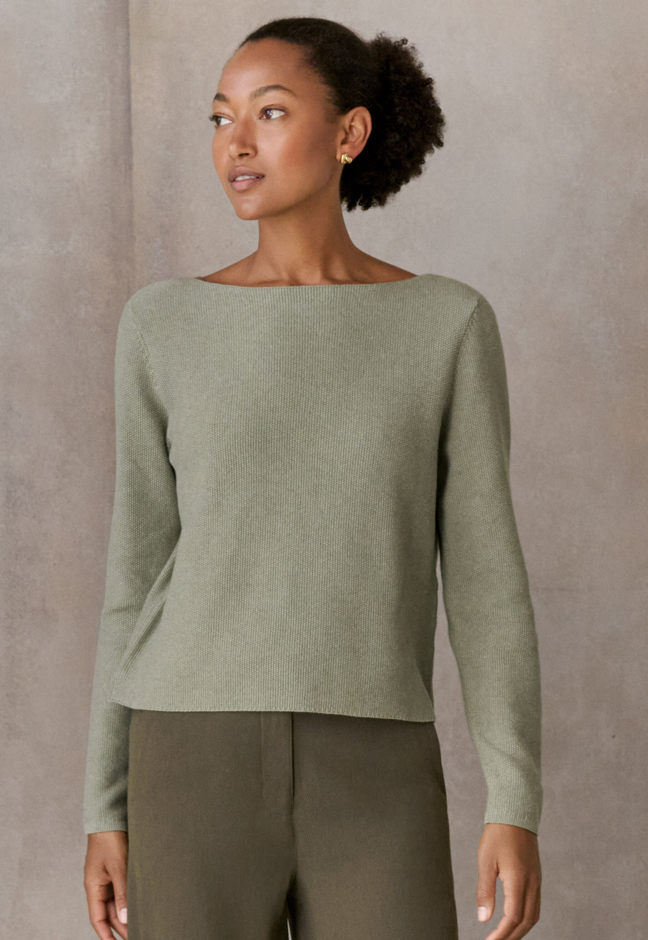 Boat-neck sweater, Sage, large
