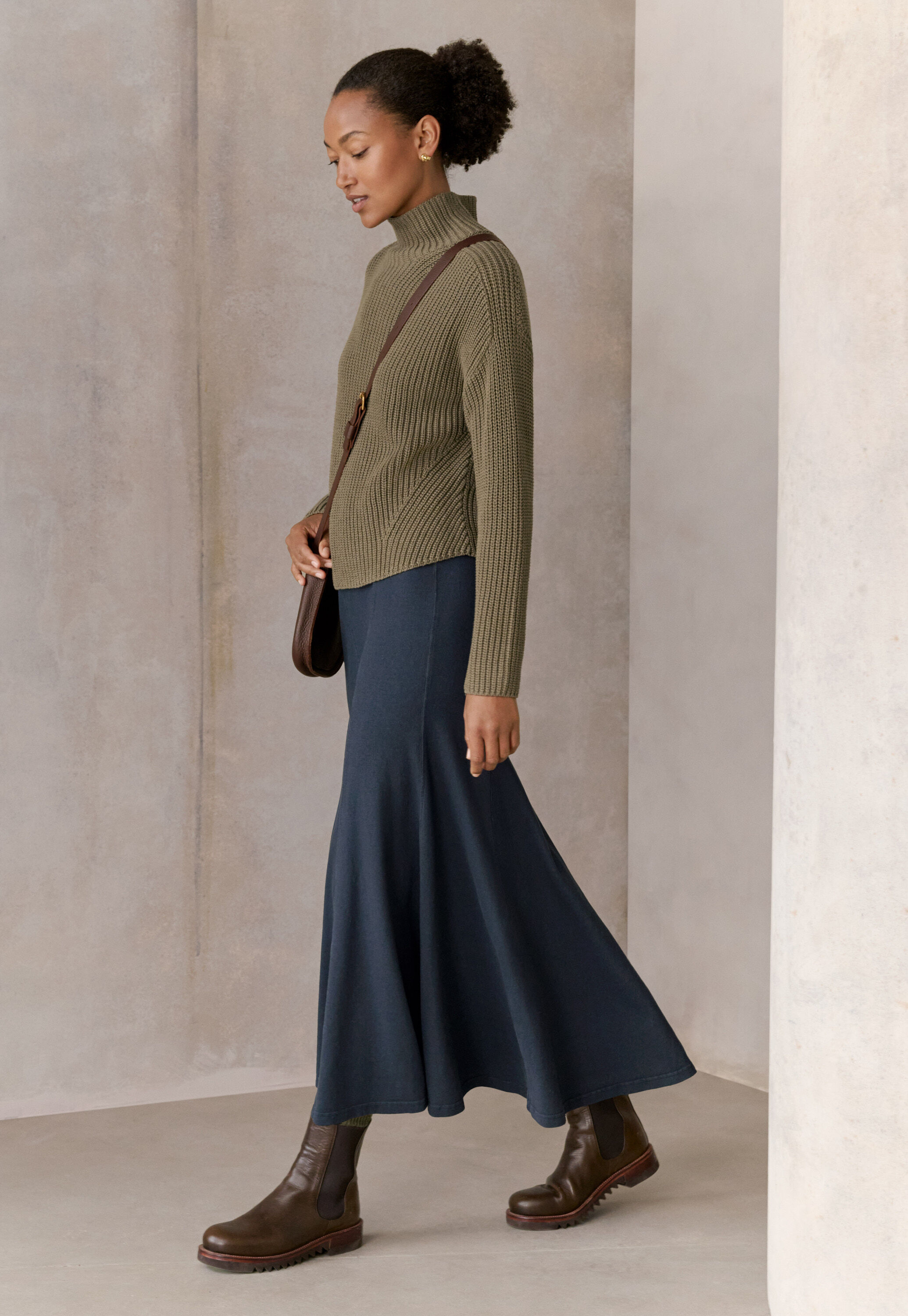 Funnel-neck sweater, Khaki, large