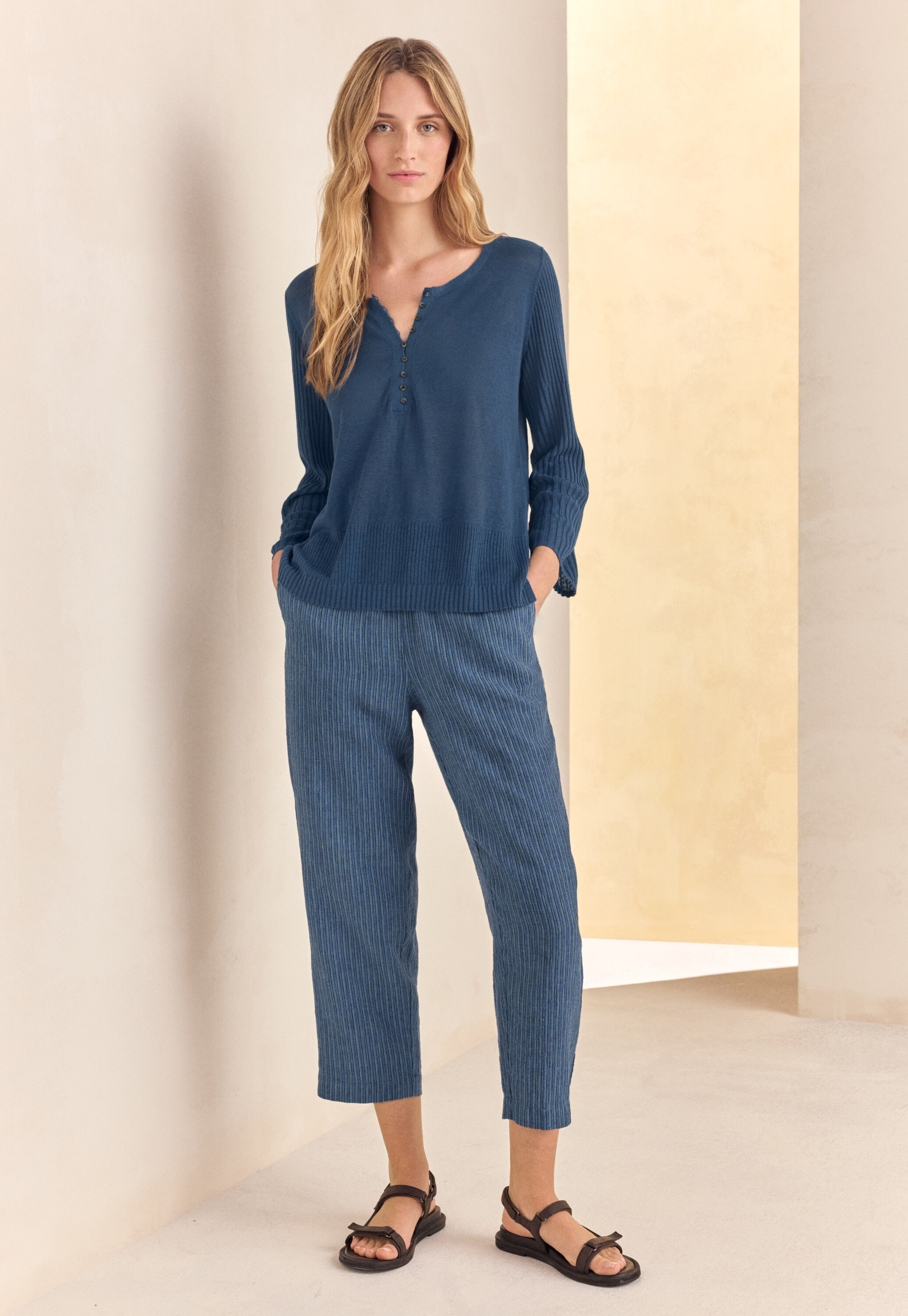 Striped pull-on trousers
