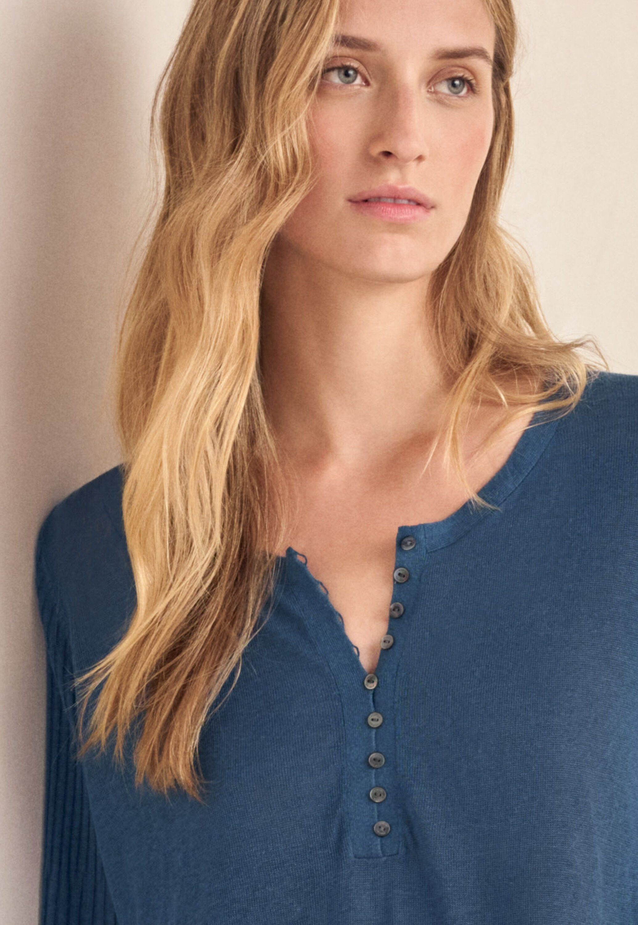 Ribbed-sleeve sweater, Petrol, large