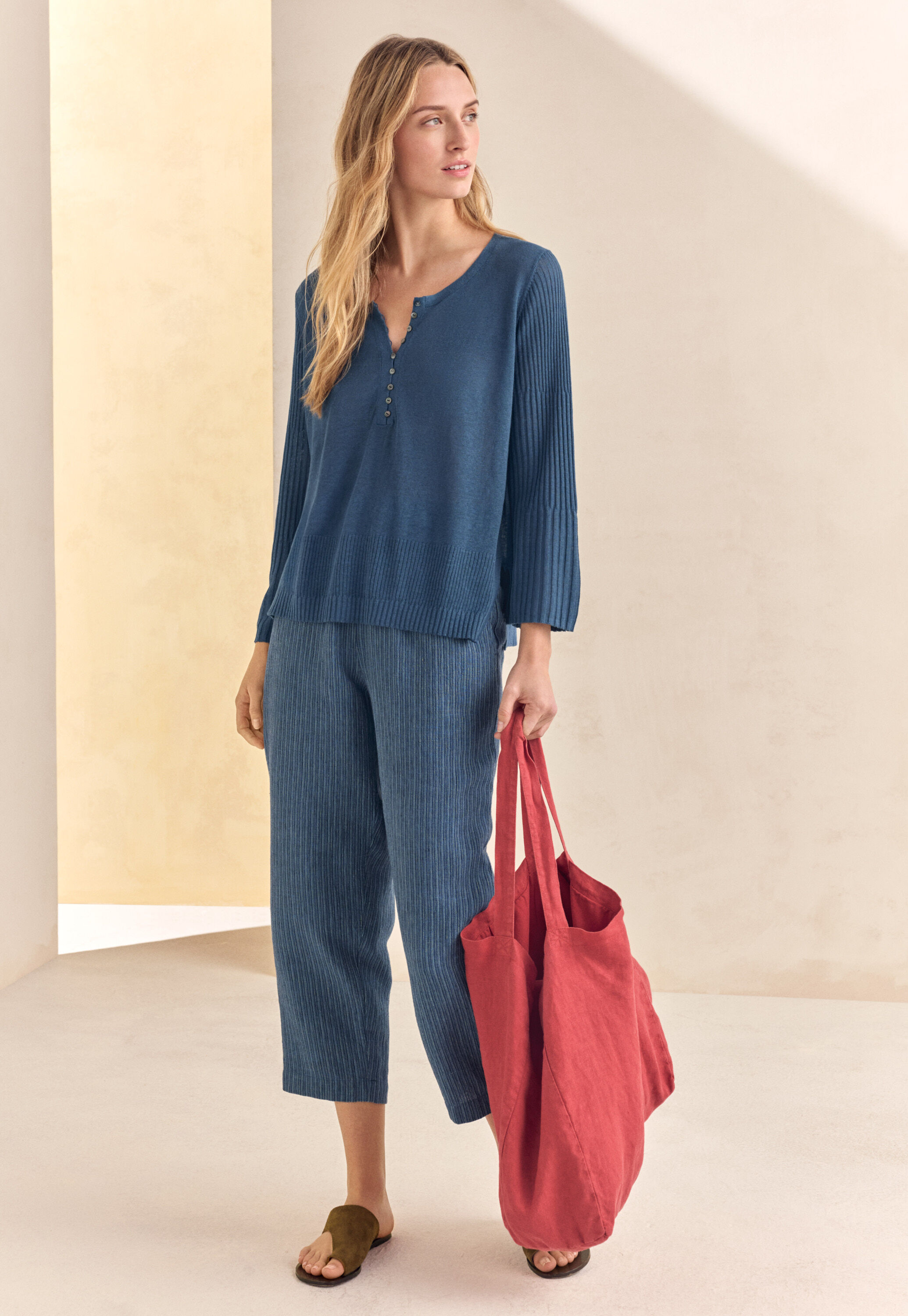 Ribbed-sleeve sweater, Petrol, large