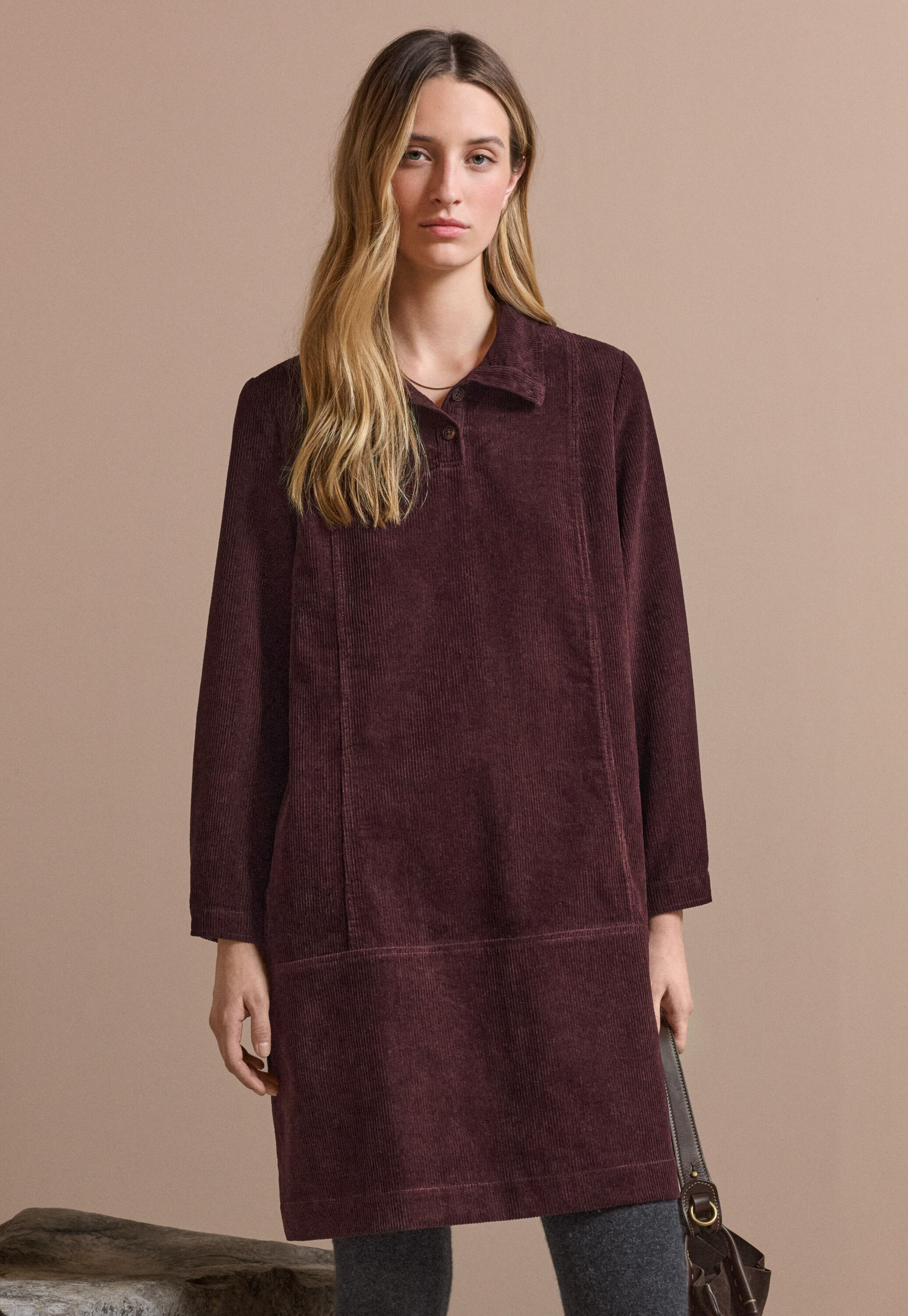 Cord funnel-neck dress