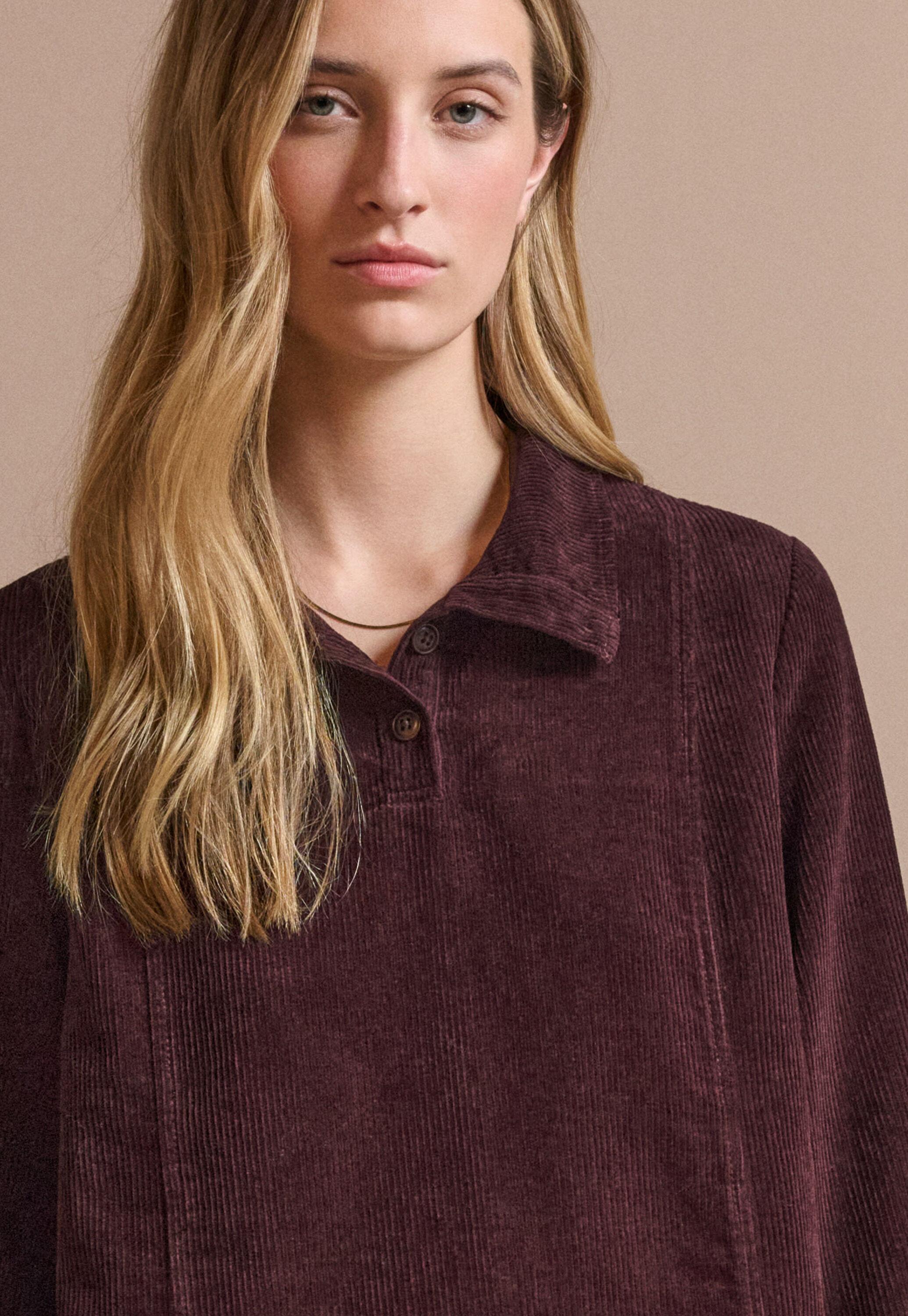 Cord funnel-neck dress