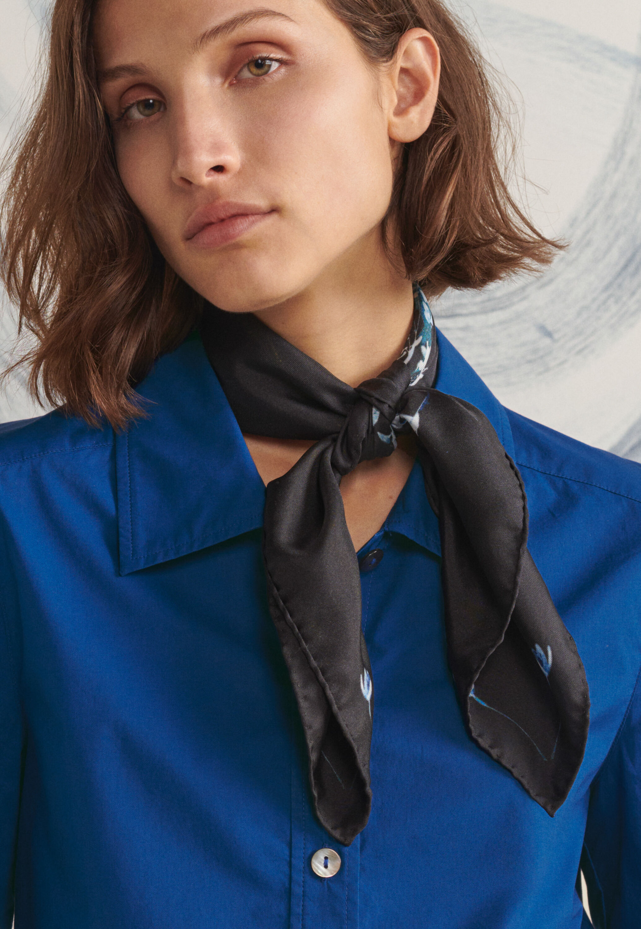 Printed scarf, Midnight blue, large