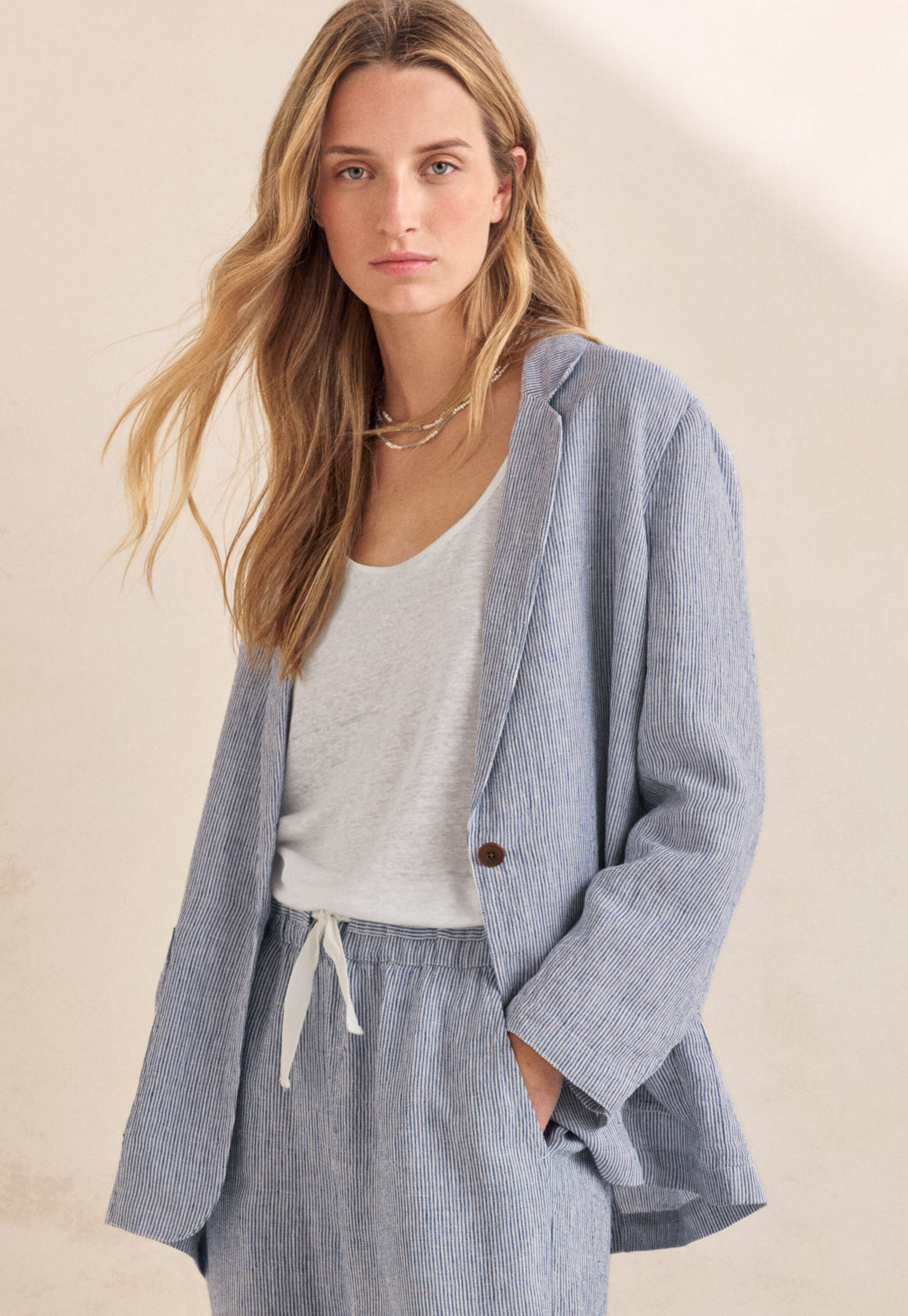 Long jacket, Navy white, large