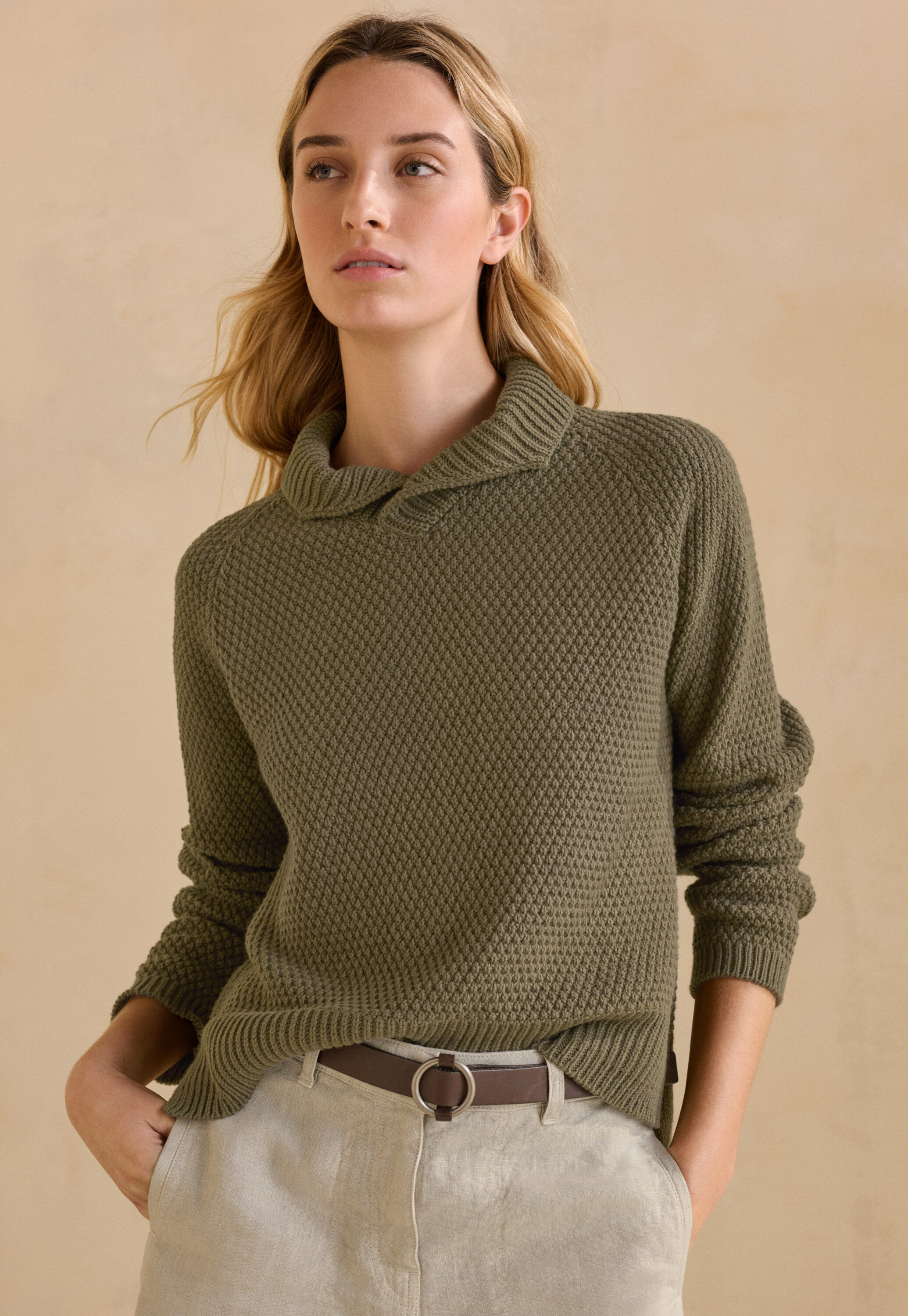 Moss-stitch collared sweater