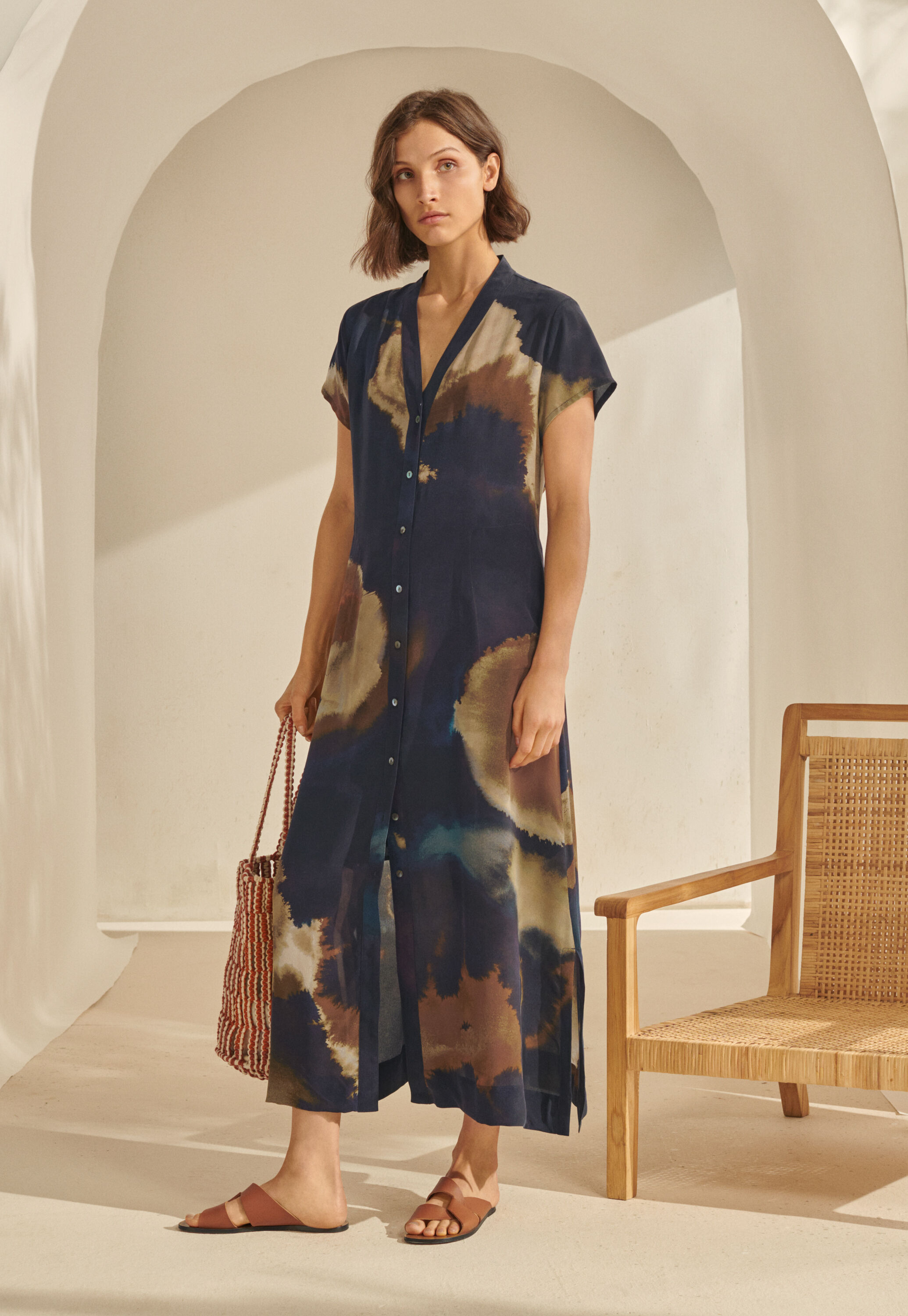 Printed cap-sleeve dress