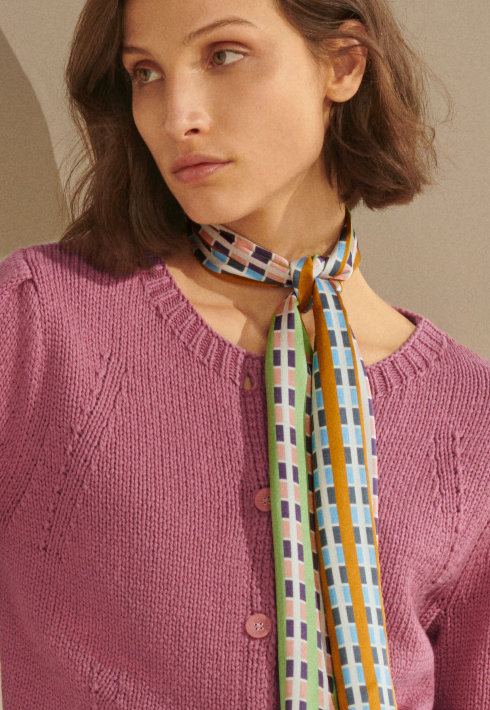 Printed slim scarf, Bronze, large