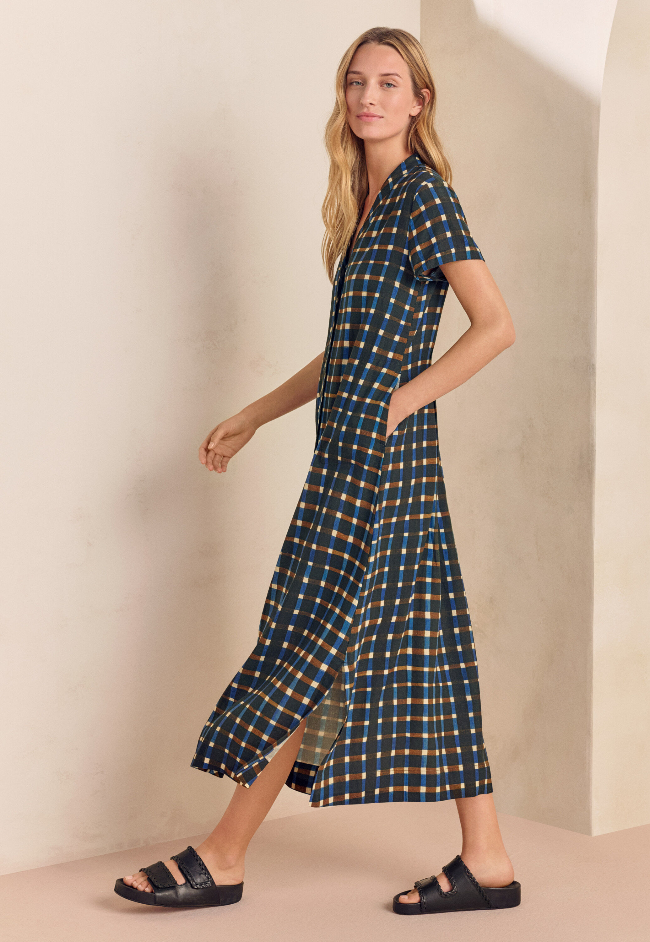 Printed button-through dress