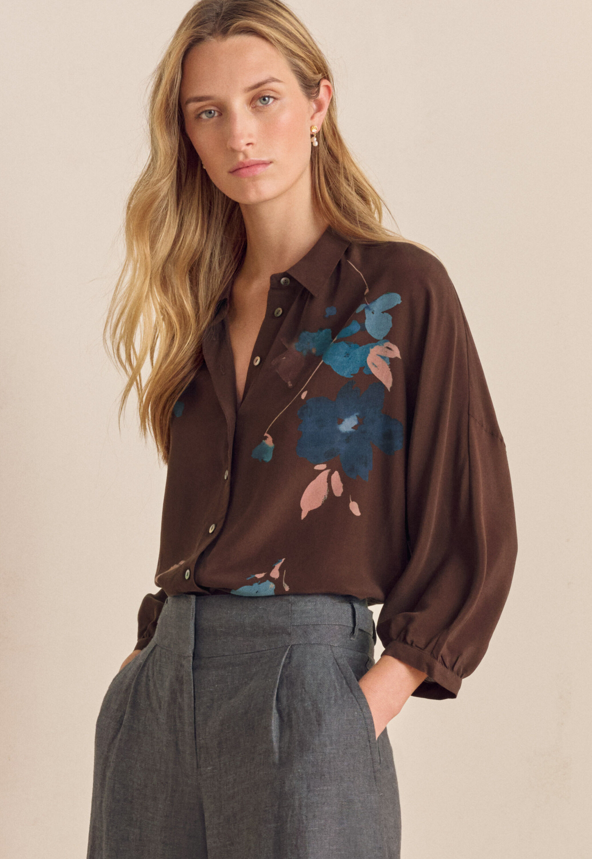 Printed dolman-sleeve blouse