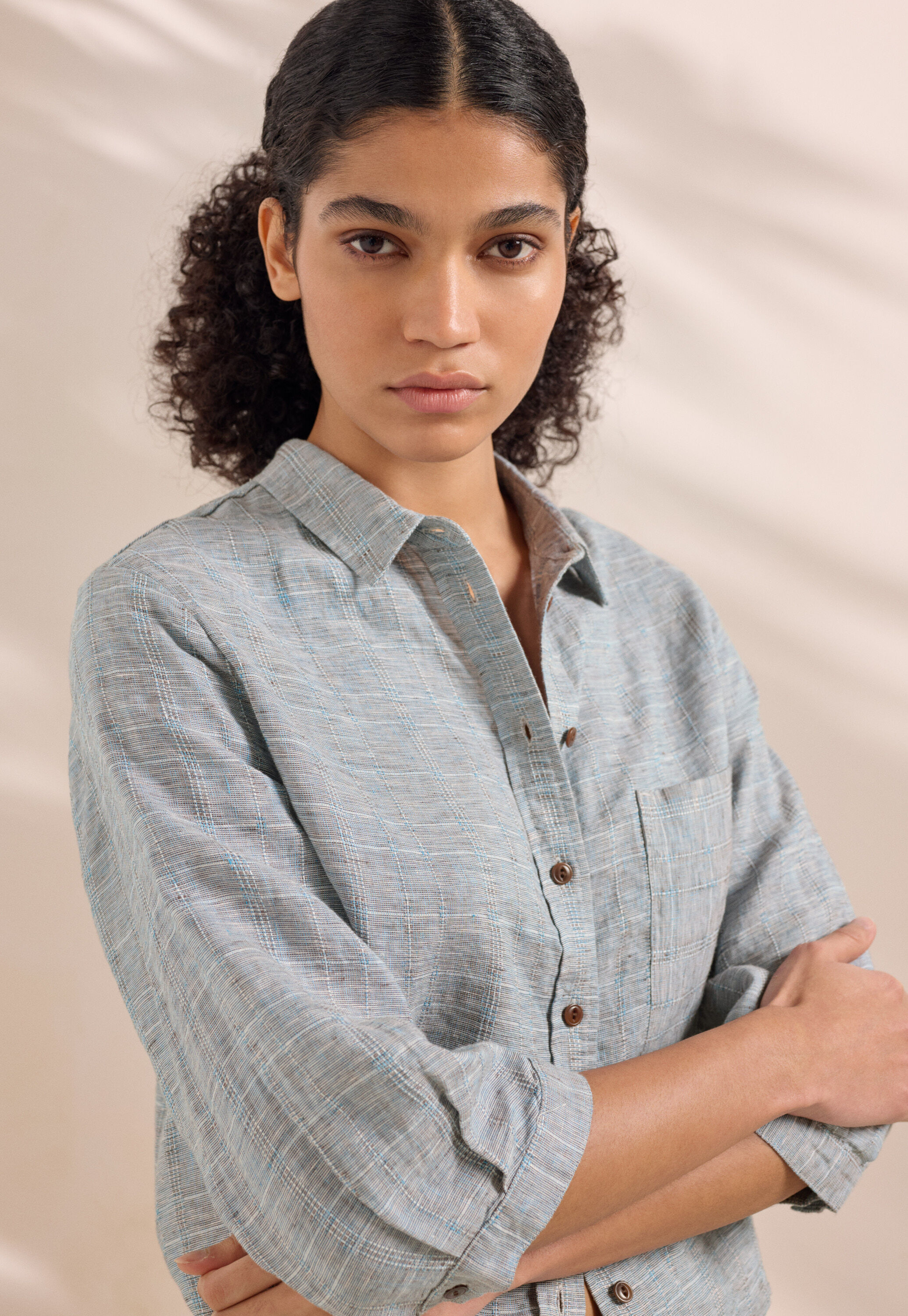 Checked shirt, Blue stone, large