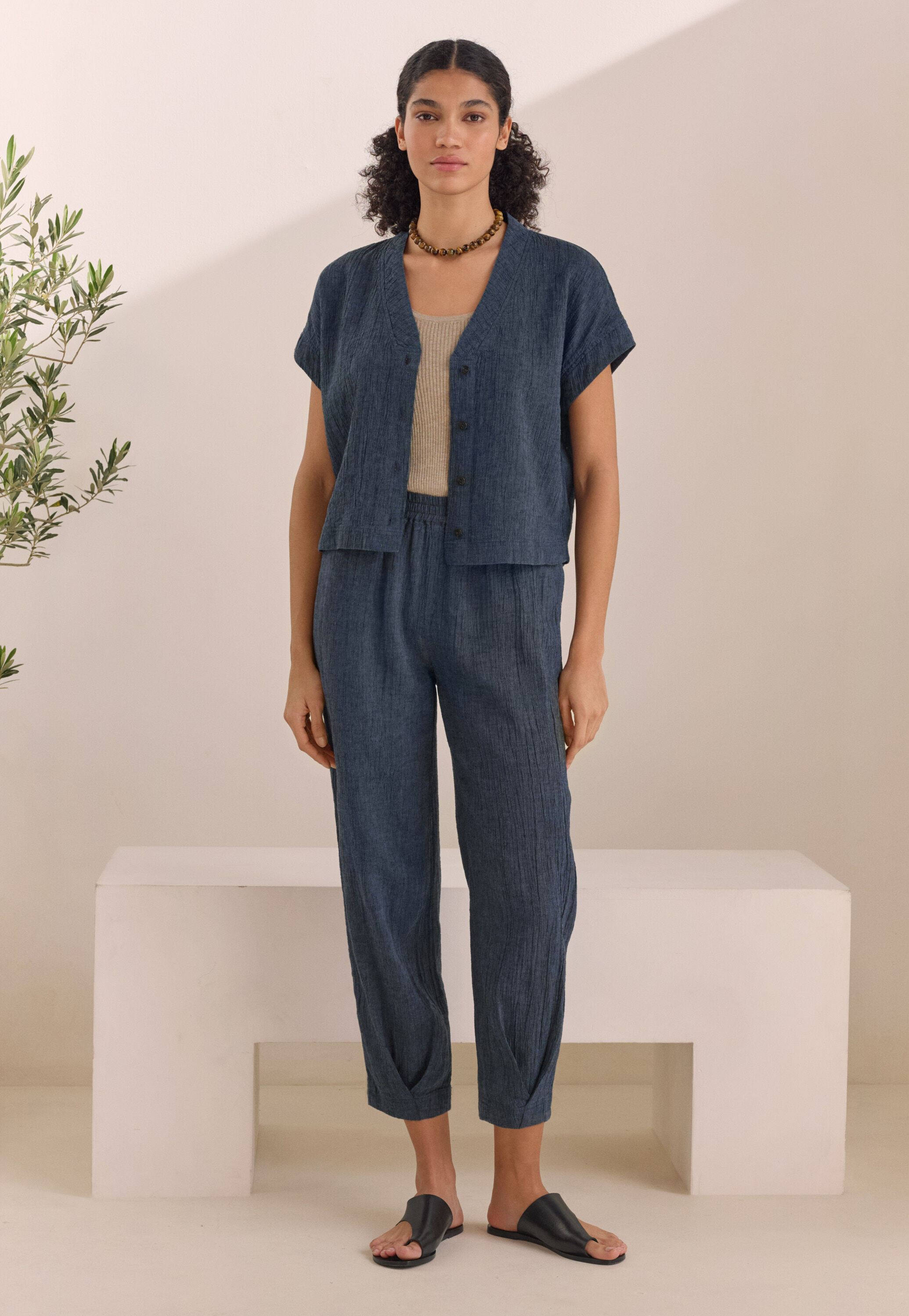 Crinkle tapered trousers