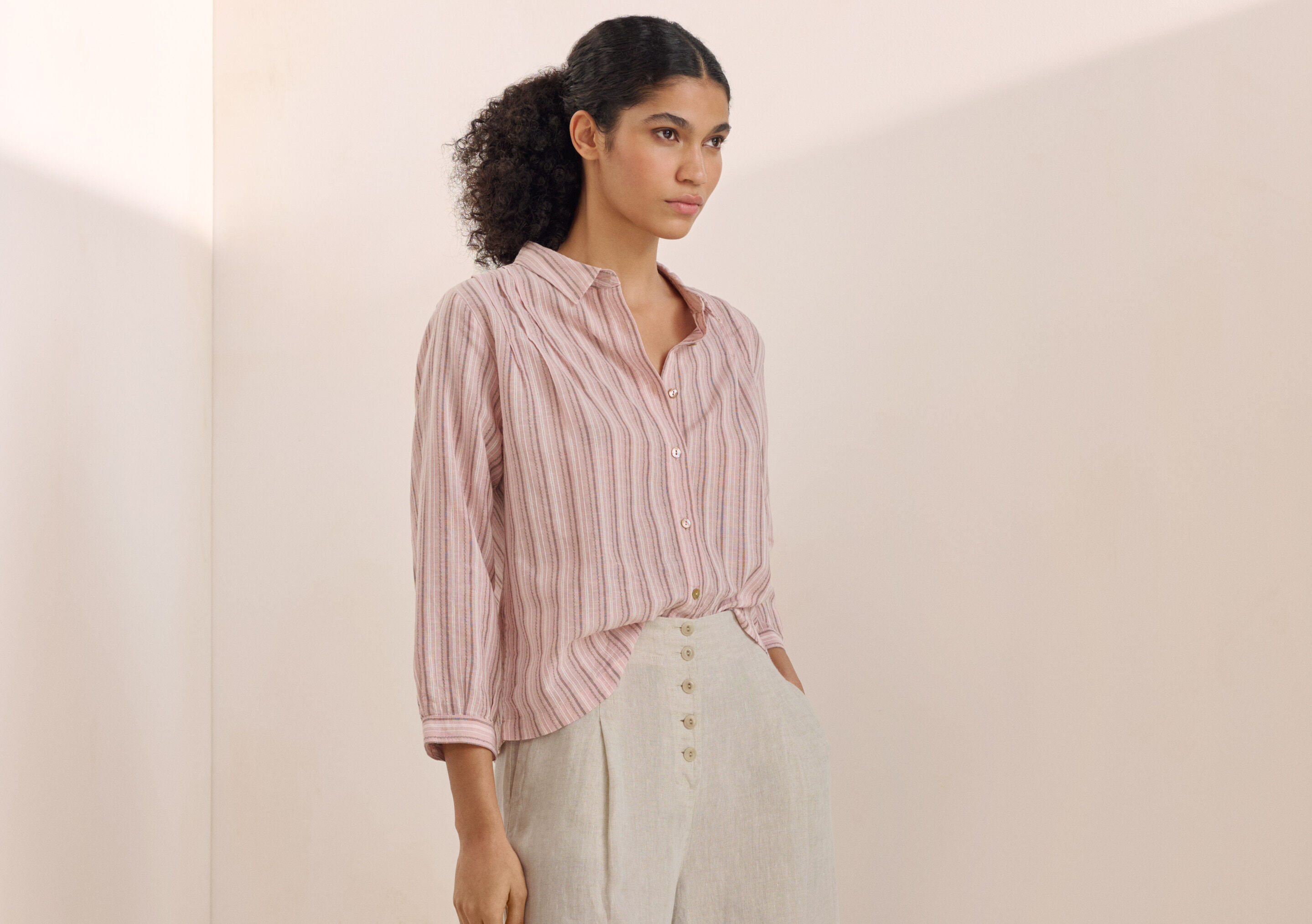 Striped pleated shirt
