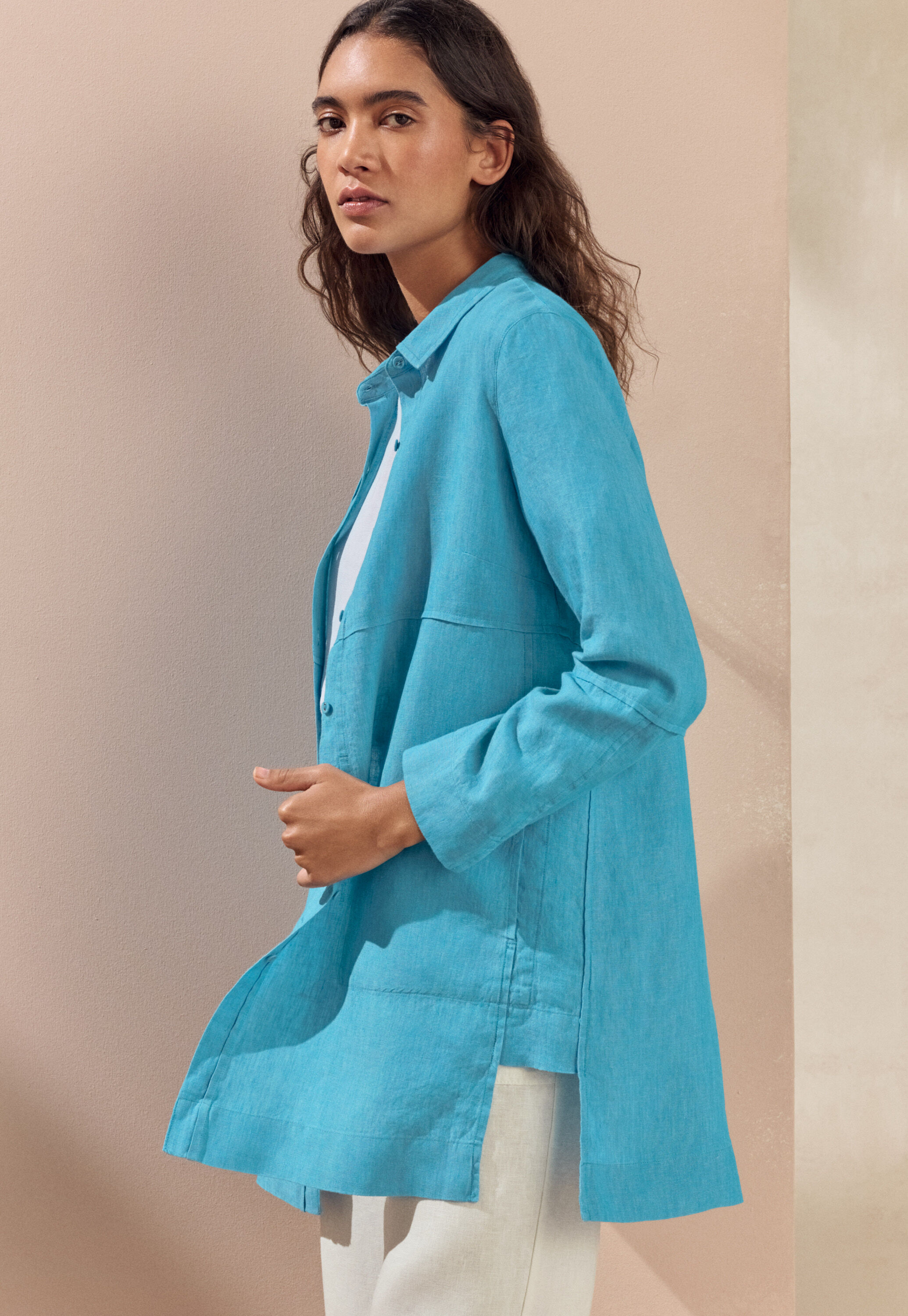 Longline shirt, Turquoise, large