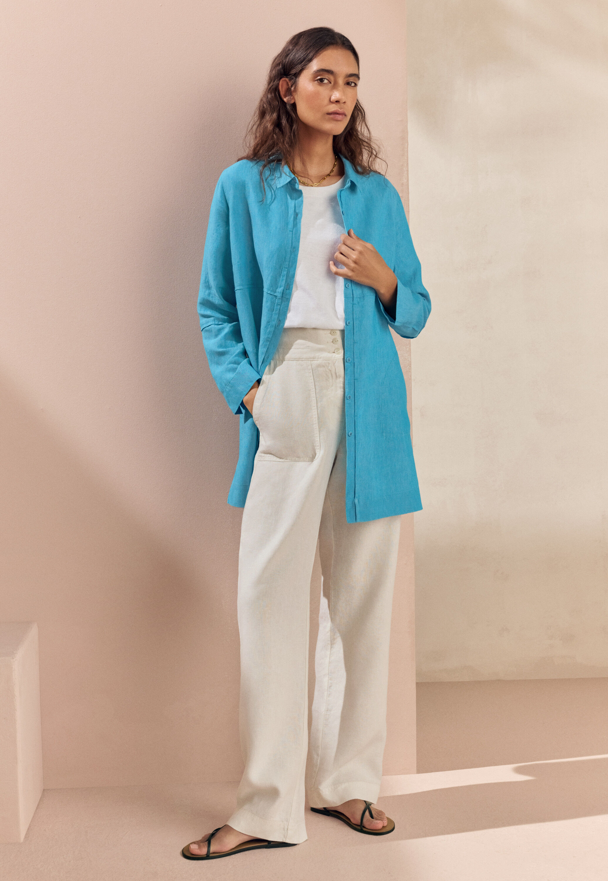 Longline shirt, Turquoise, large