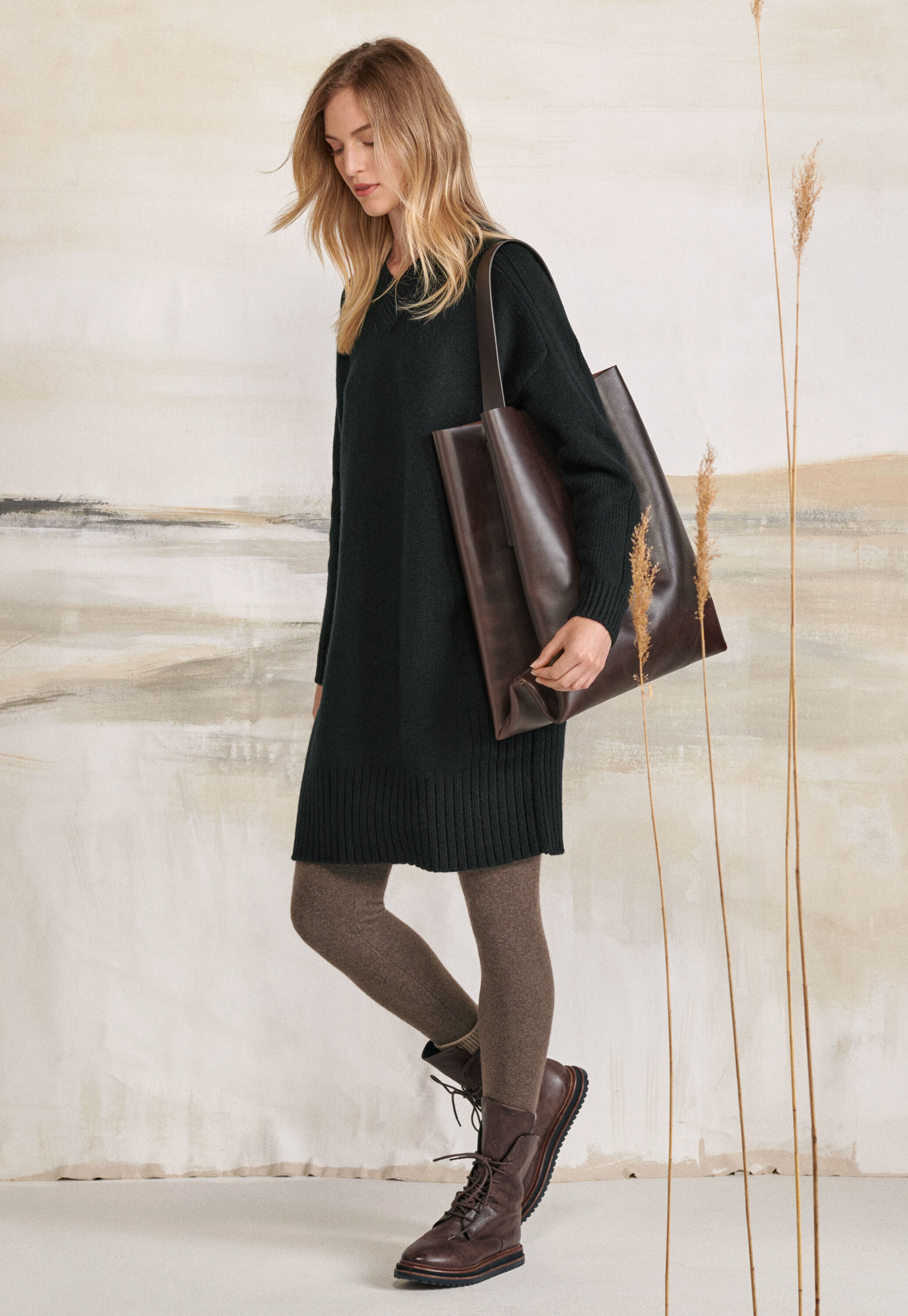 Leather bag, Dark brown, large