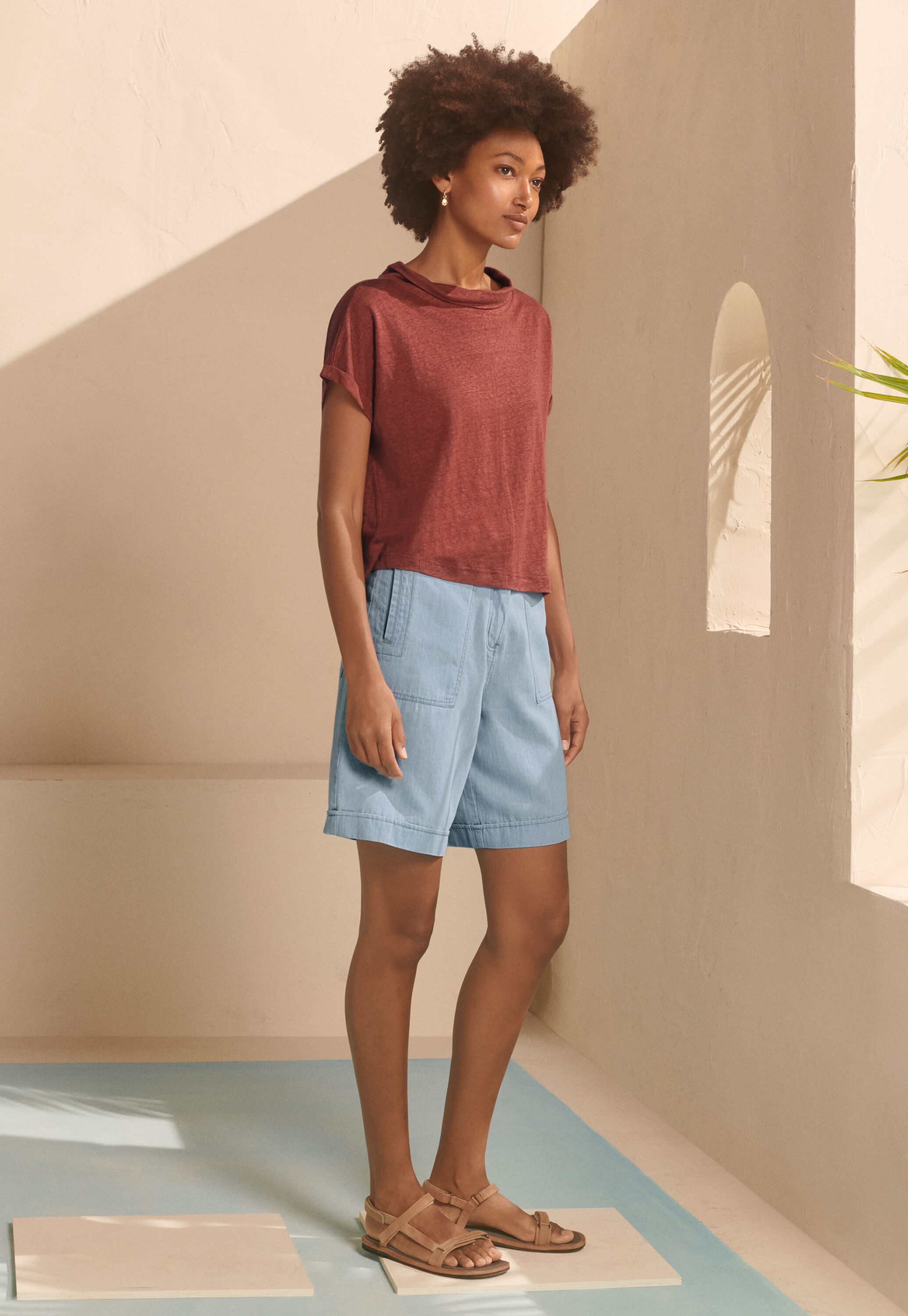 Indigo-dyed shorts