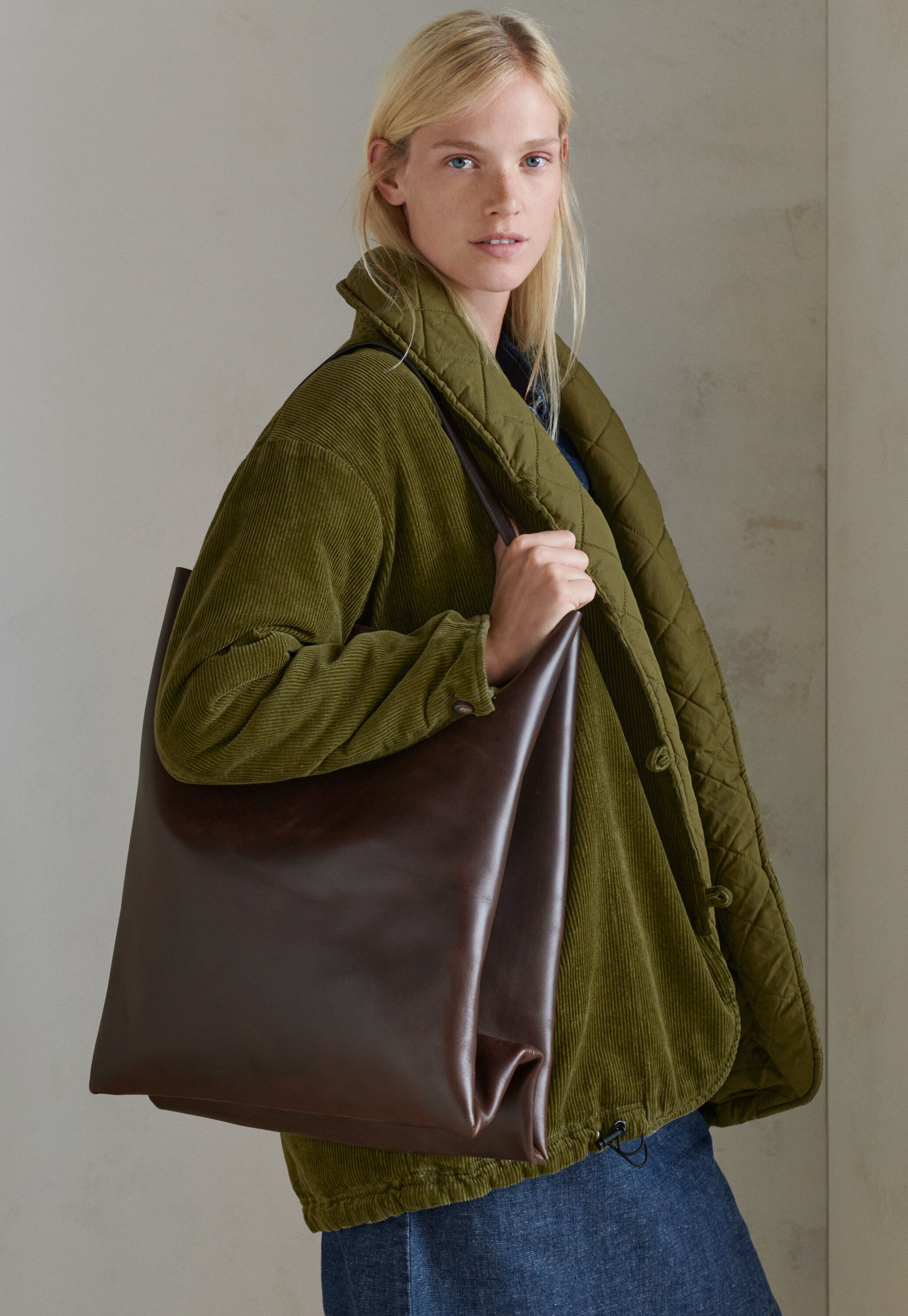 Leather bag, Dark brown, large