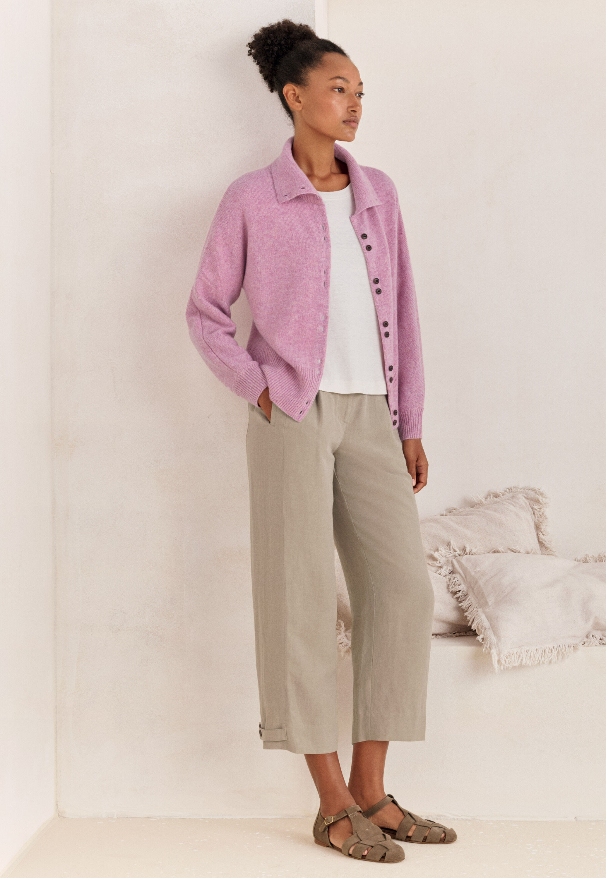 Funnel-neck cardigan