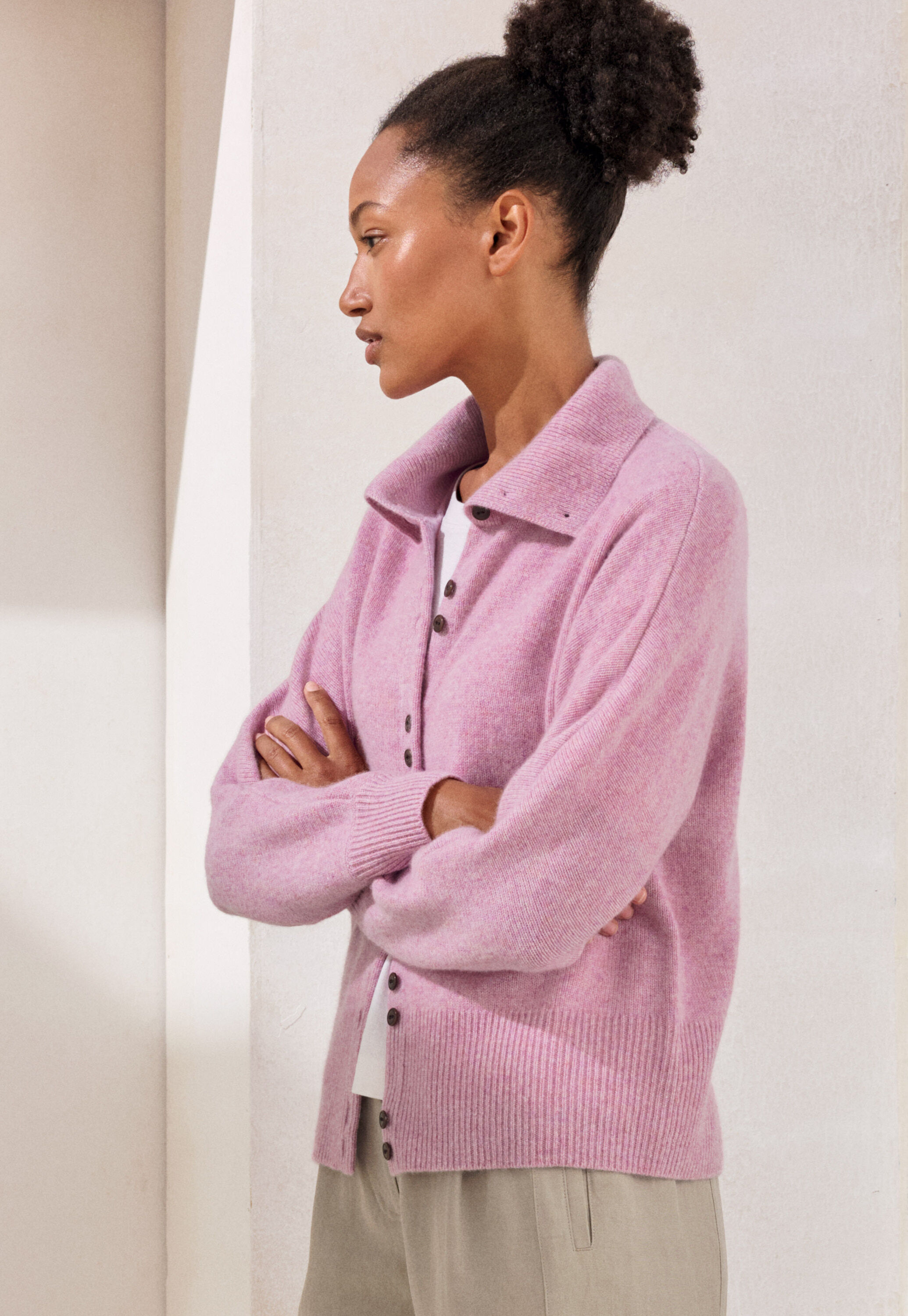 Funnel-neck cardigan