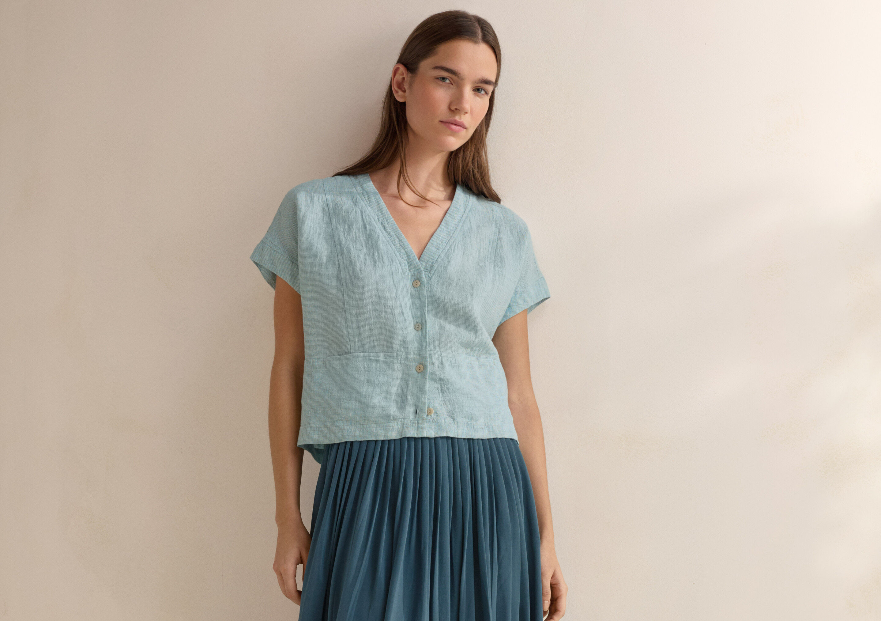 V-neck short-sleeve top