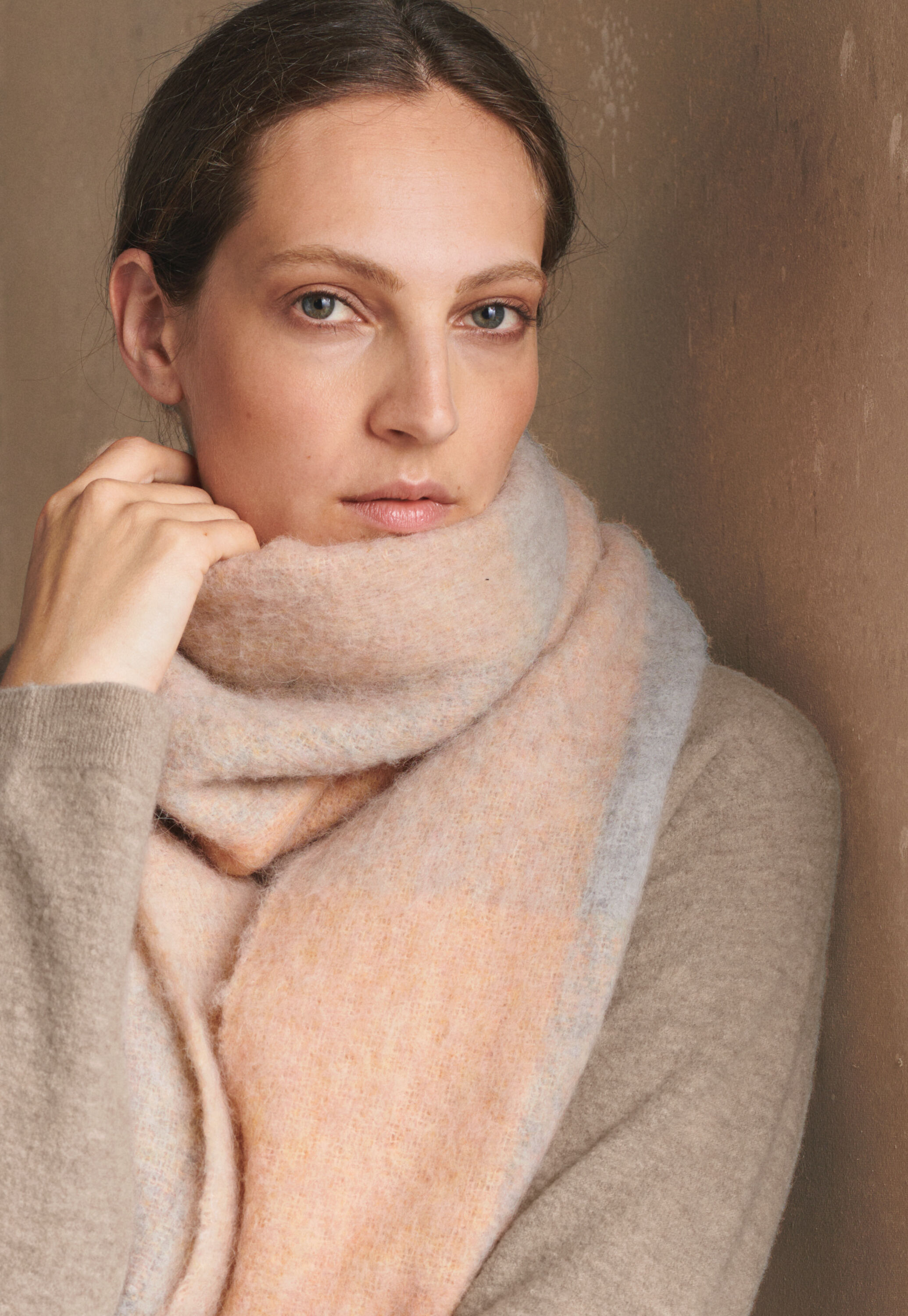 Check scarf, Grey peach, large