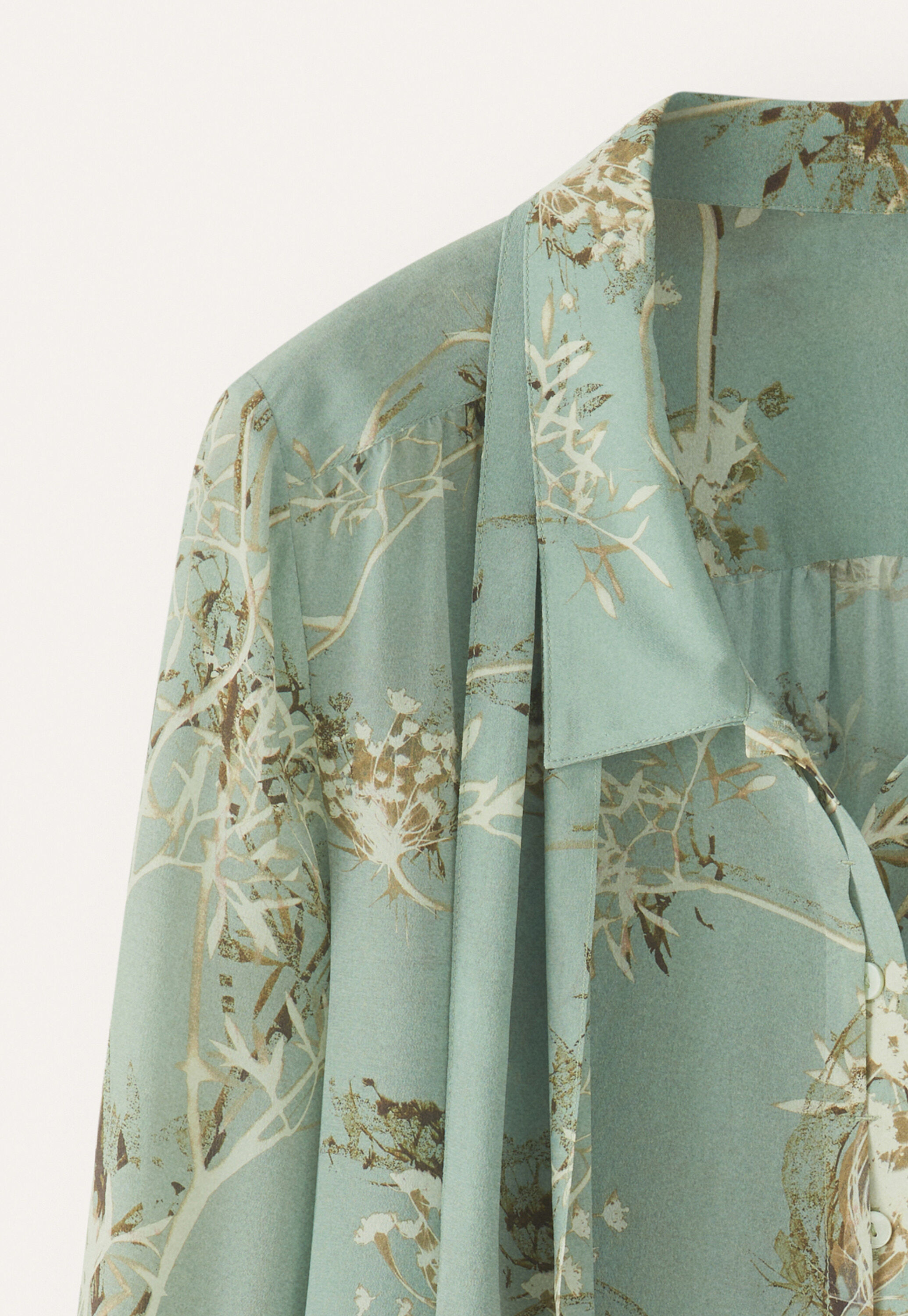 Printed tie-blouse, Aqua, large