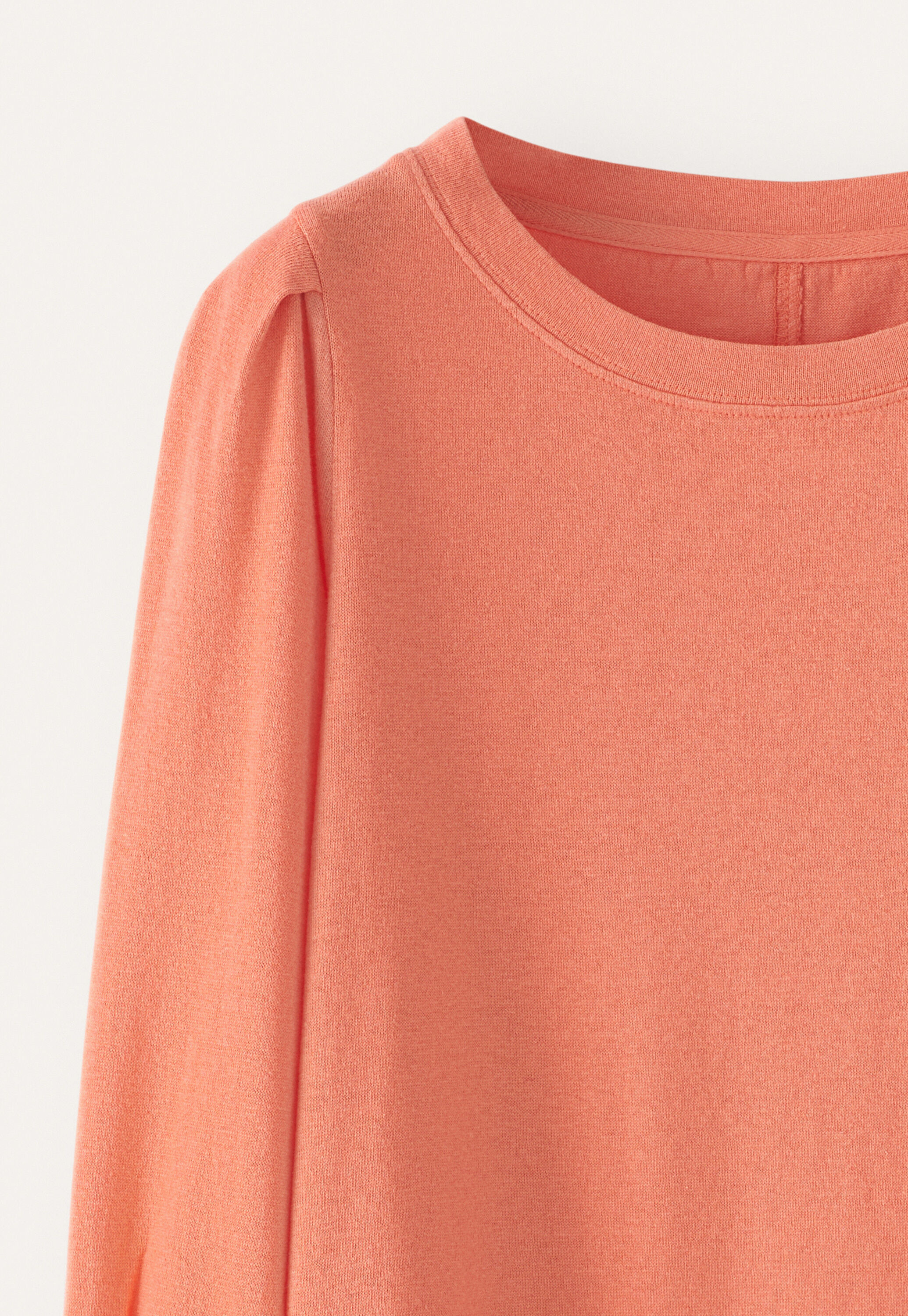 Pleated-sleeve jersey top, Coral peach, large