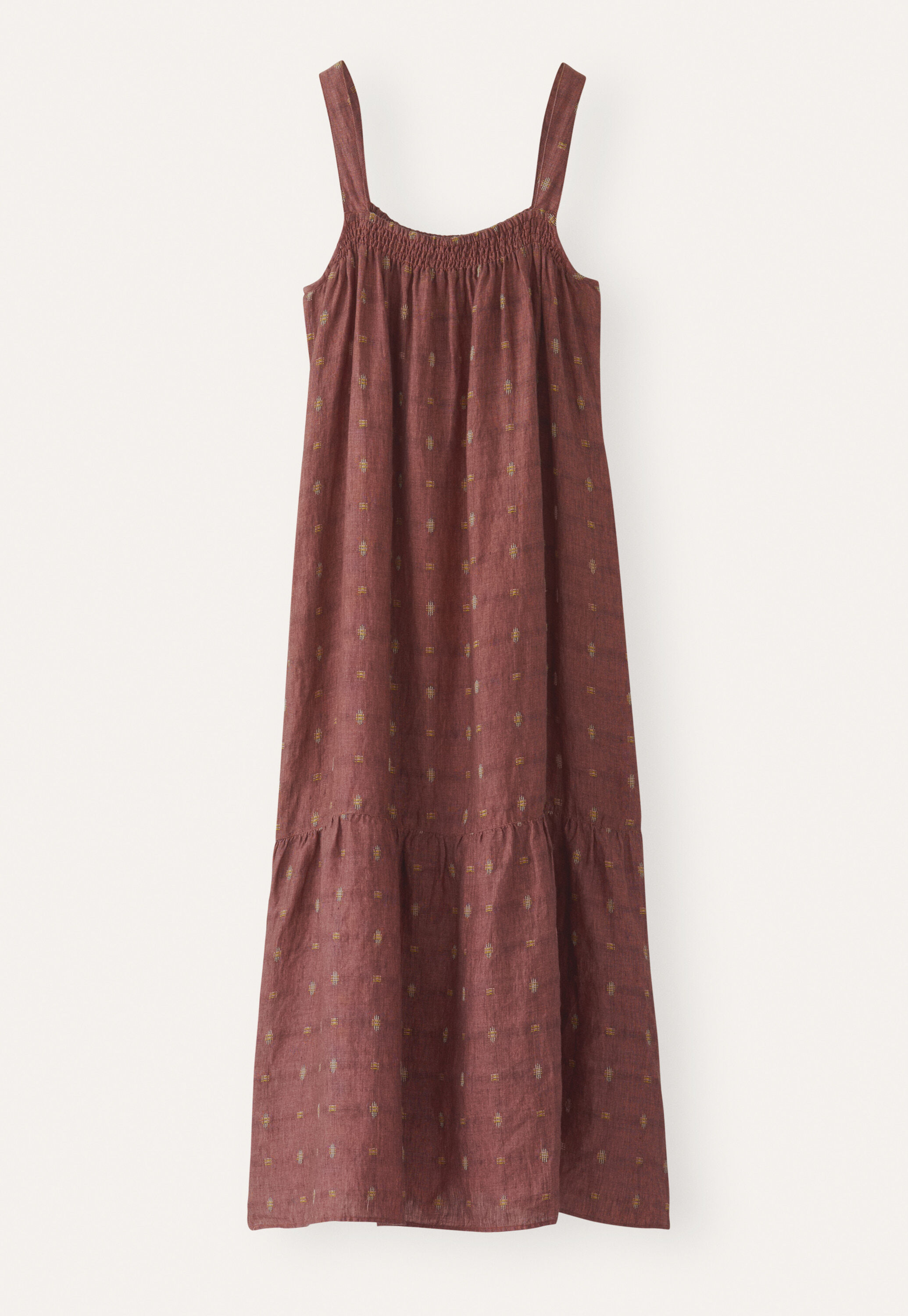 Dobby-weave strap dress, Dark terracotta, large