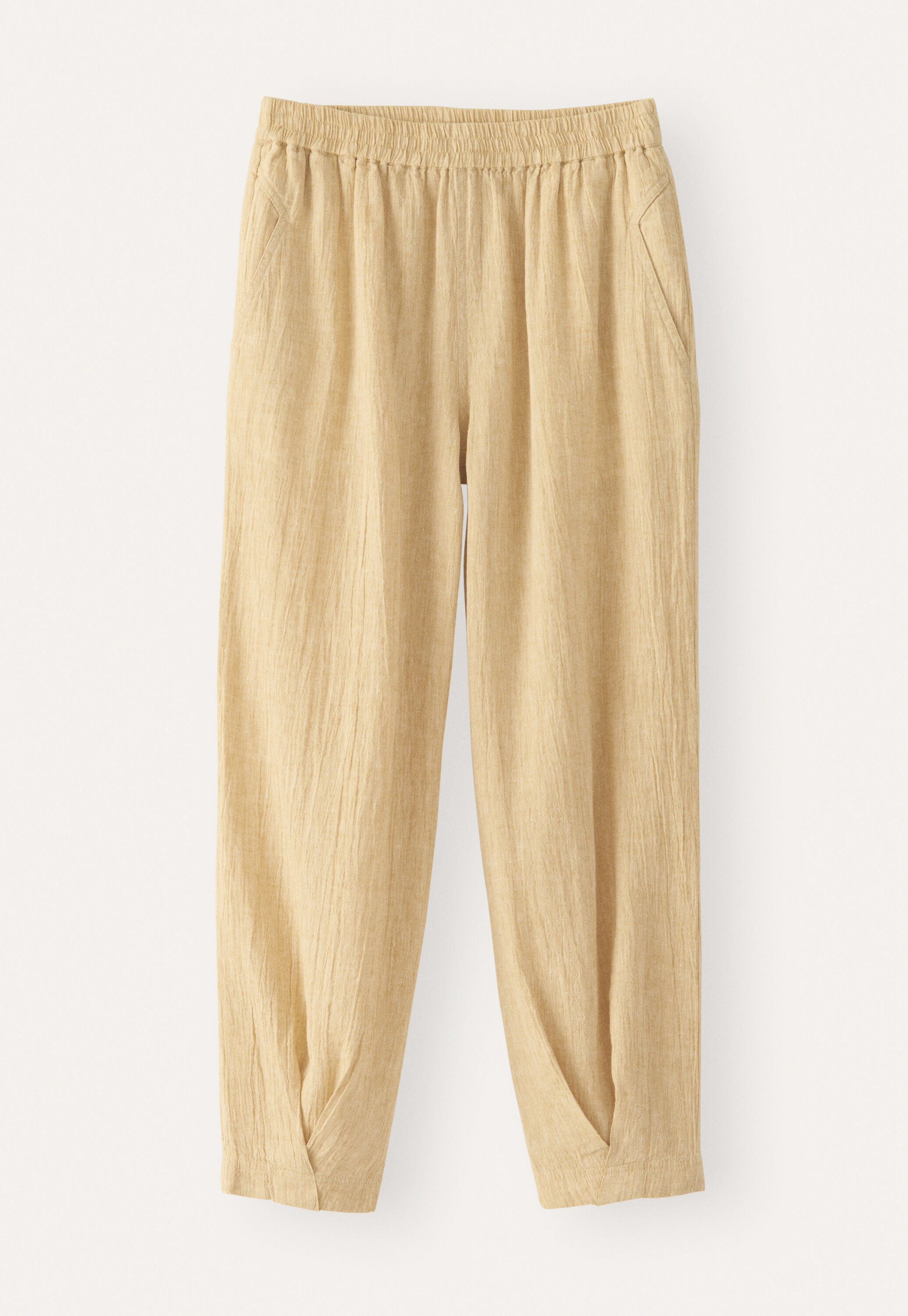 Crinkle tapered trousers, Soft yellow, large