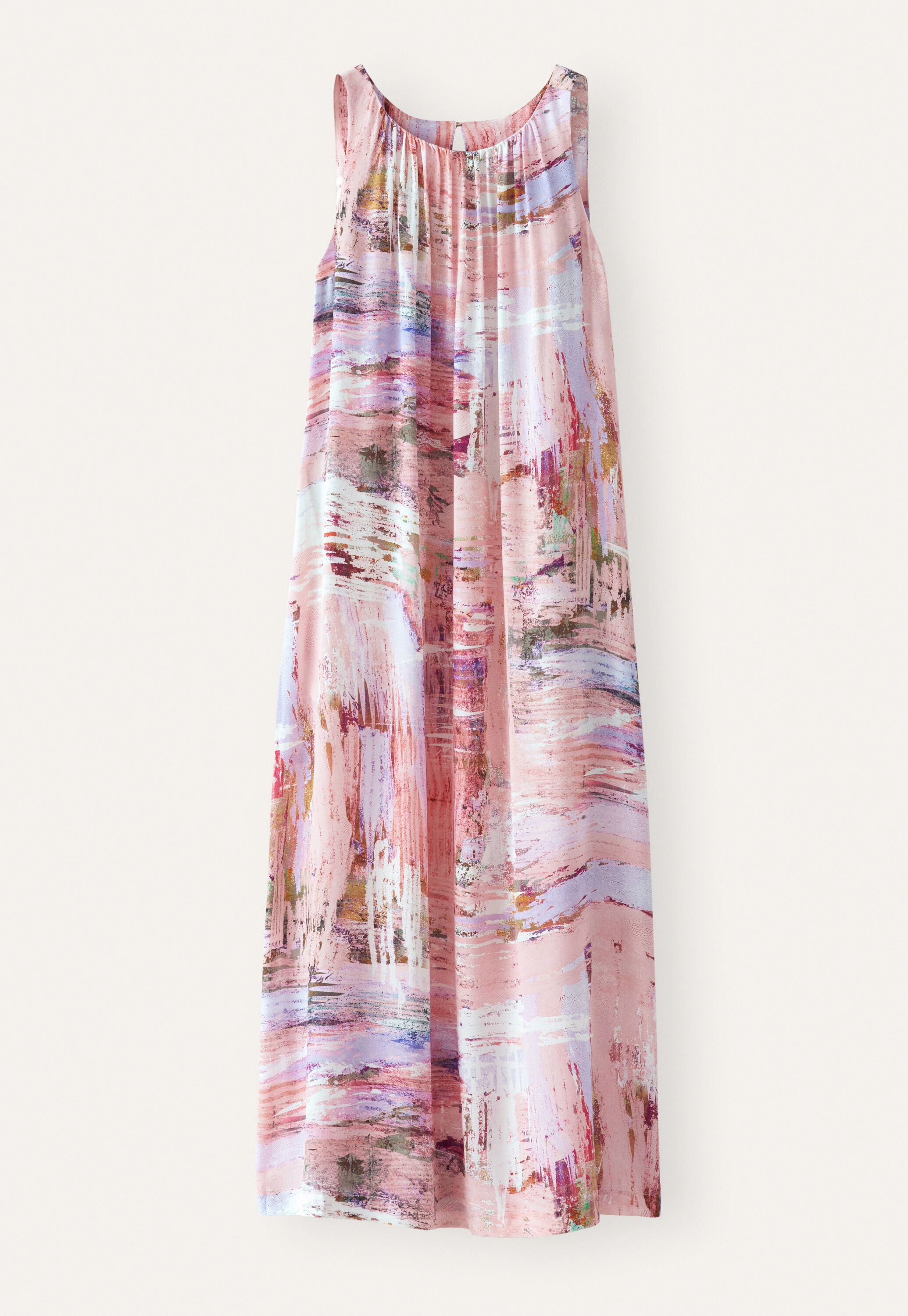 Printed gathered-neck dress, Pink lavender, large