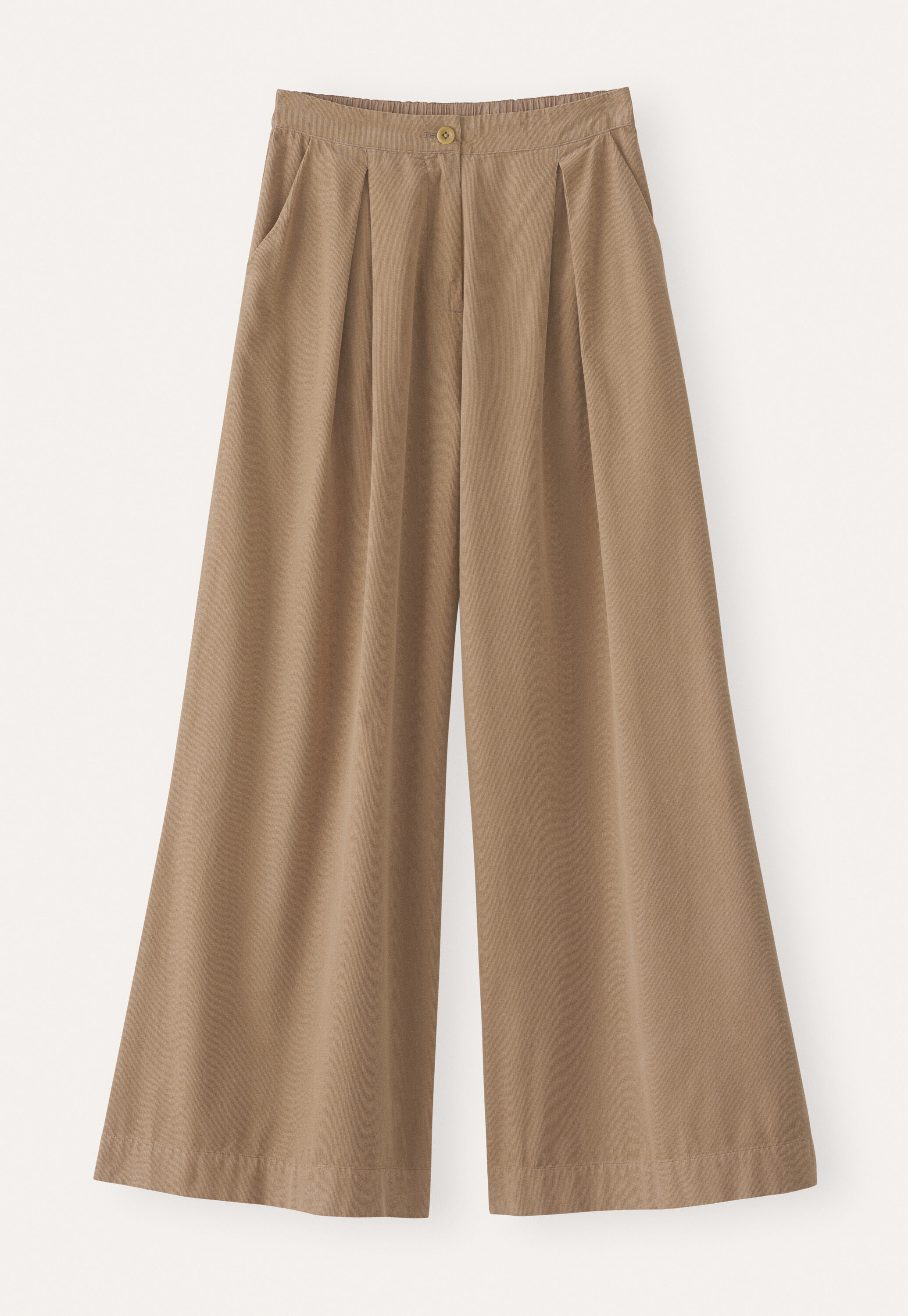 Fine cord wide-leg trousers, Soft brown, large