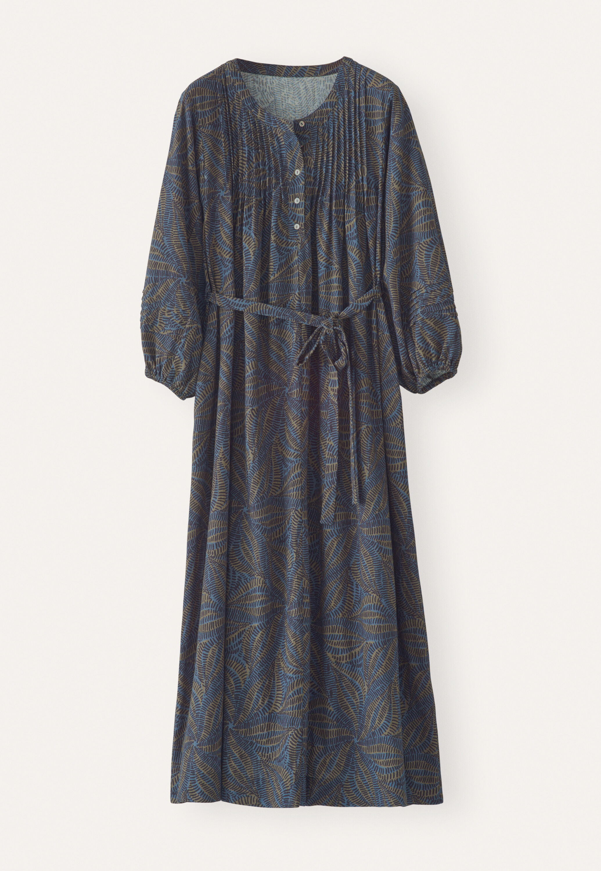 Printed dress with waist ties, Dark blue, large