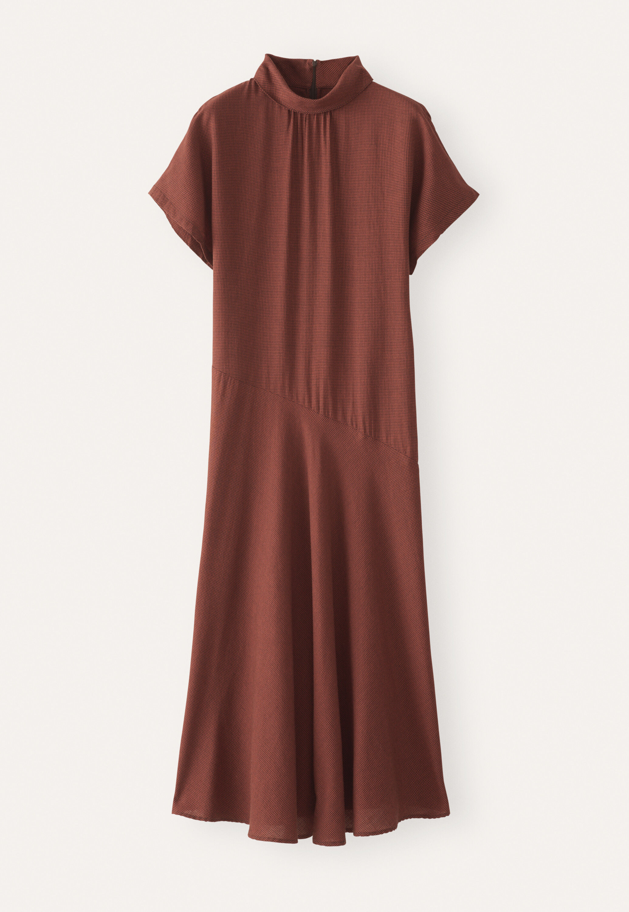 High neck dogtooth dress, Terracotta black, large