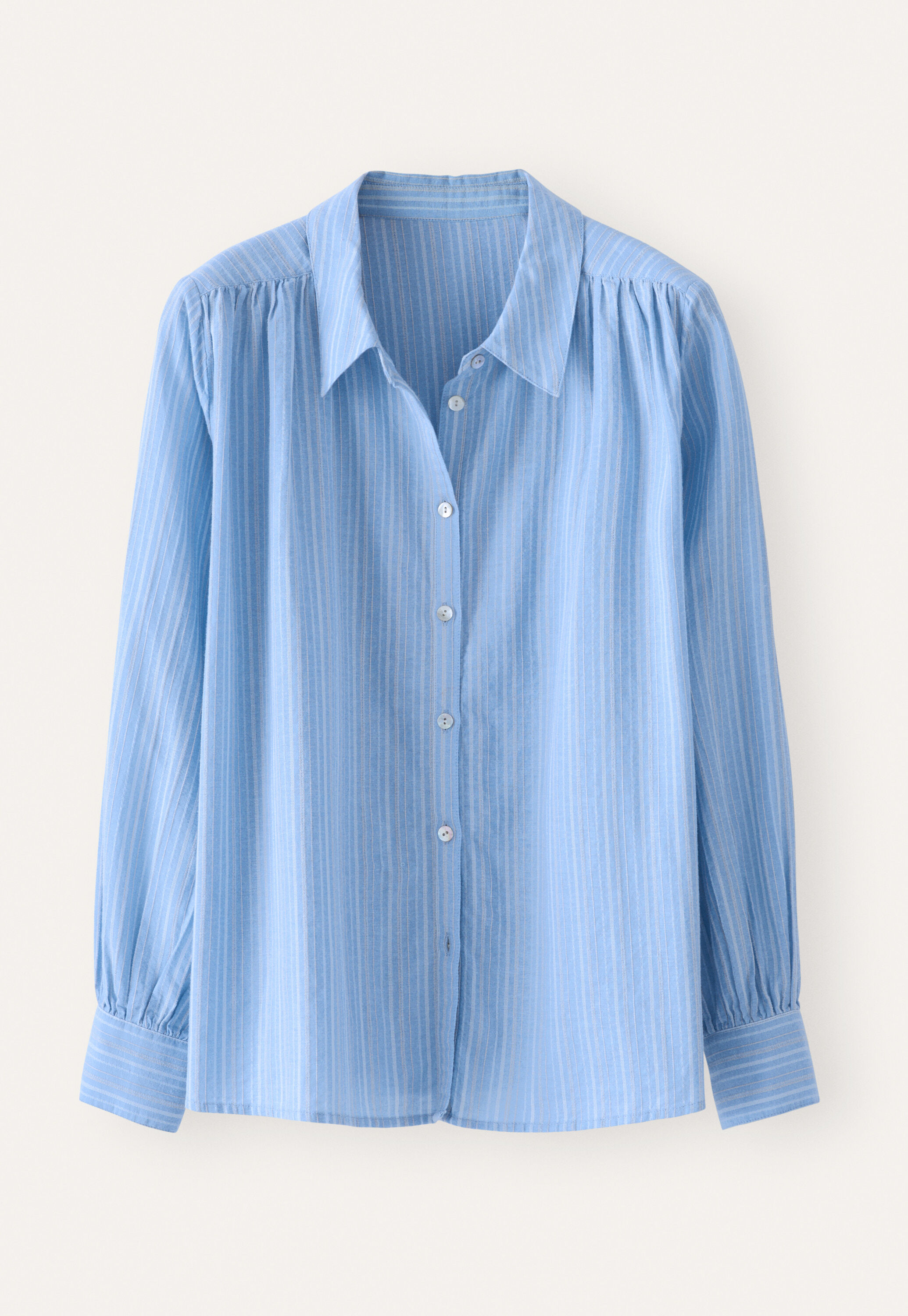 Striped blouse with gathers, Cornflower, large