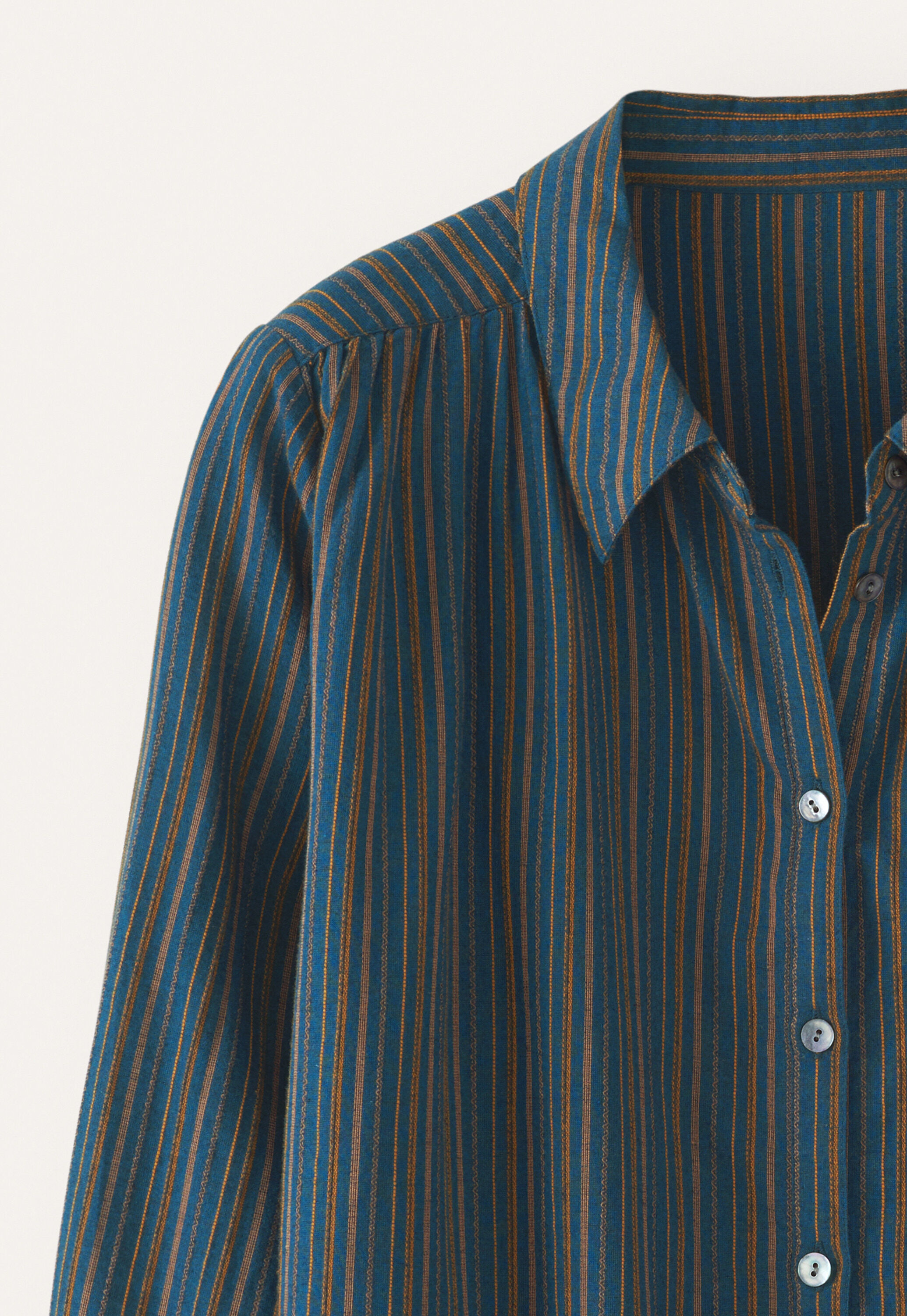 Striped blouse with gathers, Petrol, large