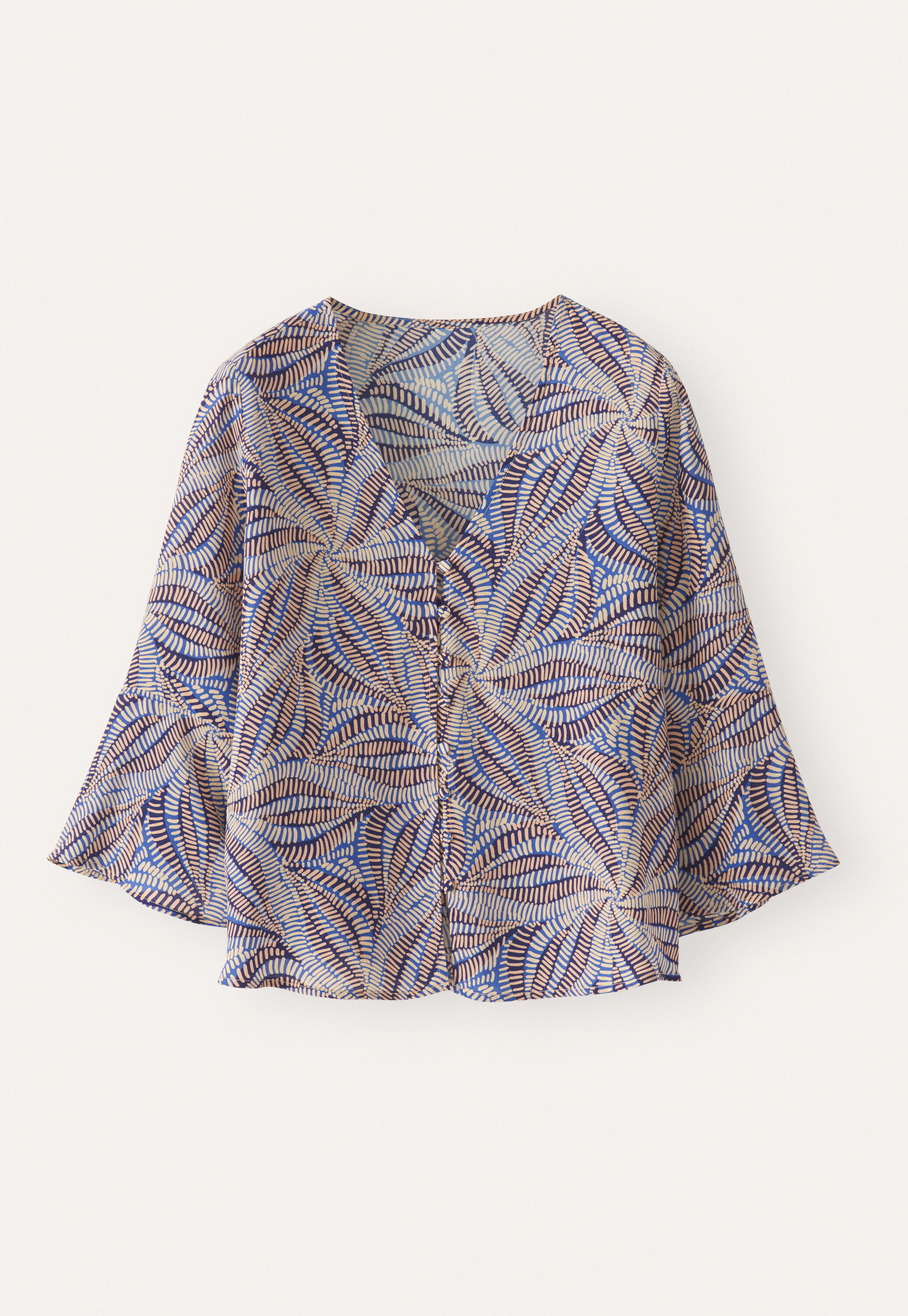 Printed fluted sleeve blouse, Mink blue, large